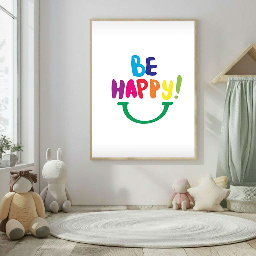 Be Happy Colorful Typography Canvas Wall Art