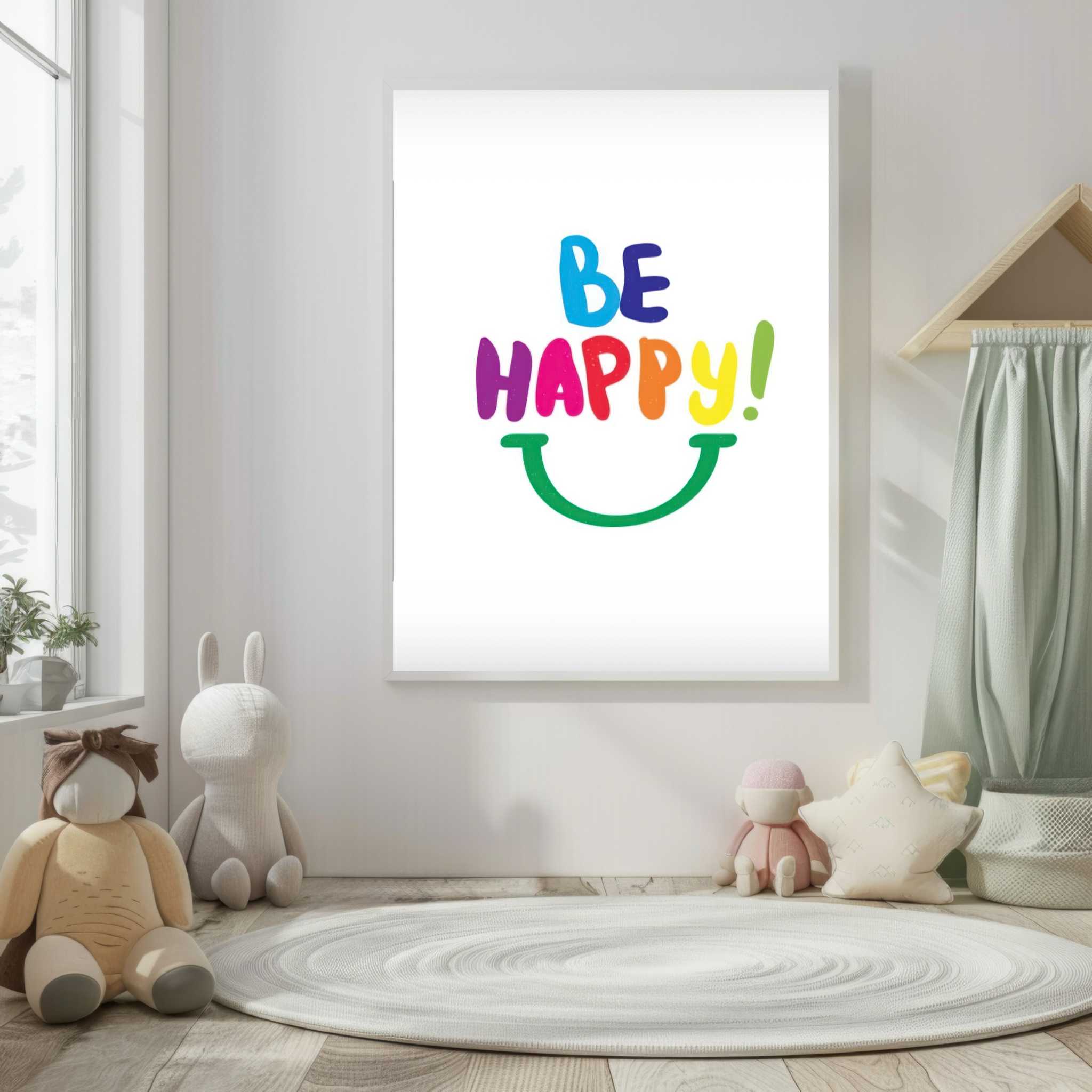 Be Happy Colorful Typography Canvas Wall Art