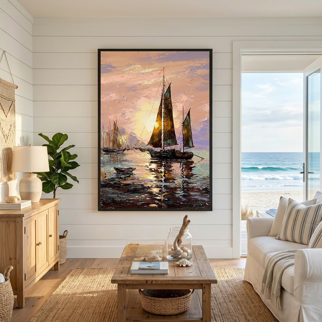 Sailboats At Sunset Wall Art