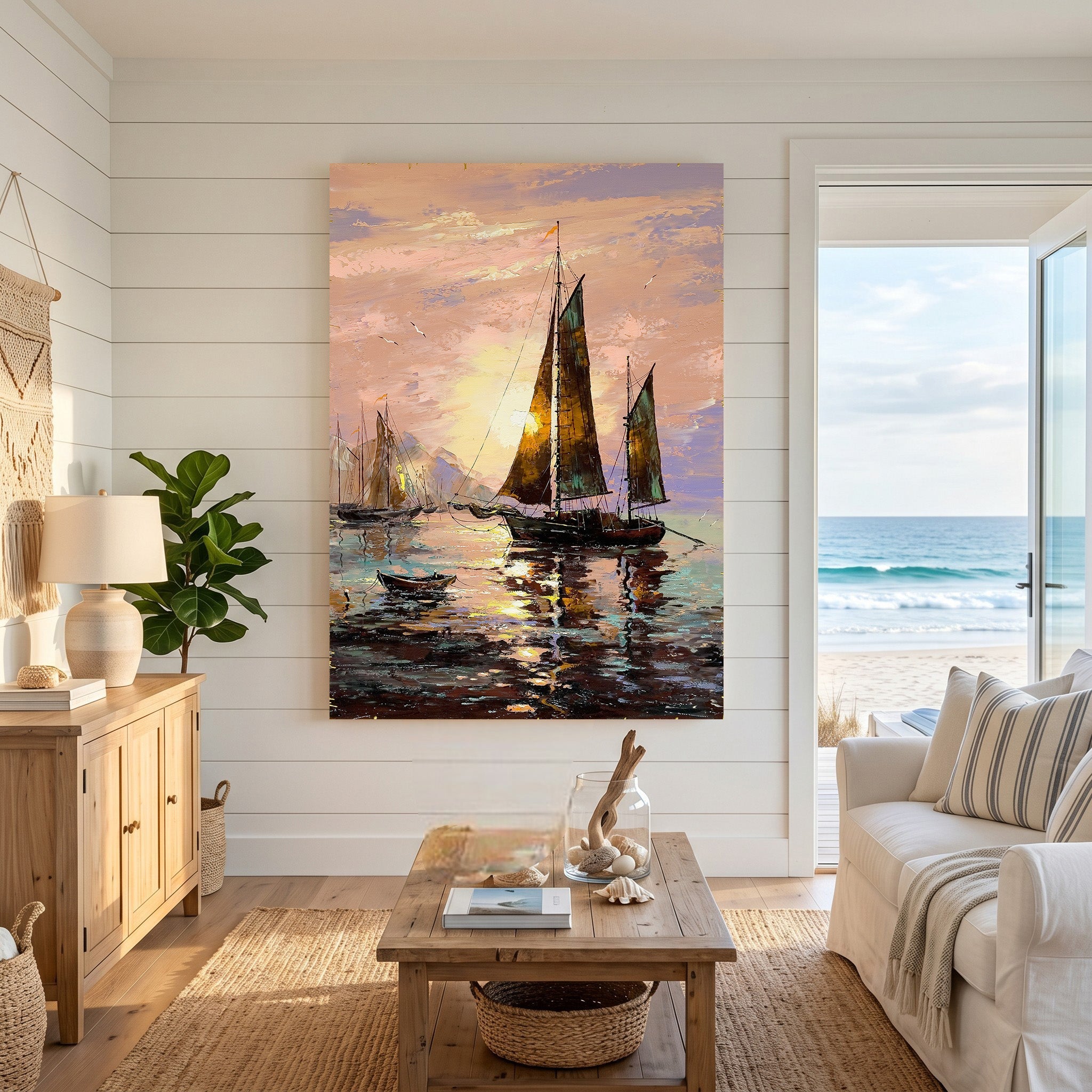 Sailboats At Sunset Wall Art