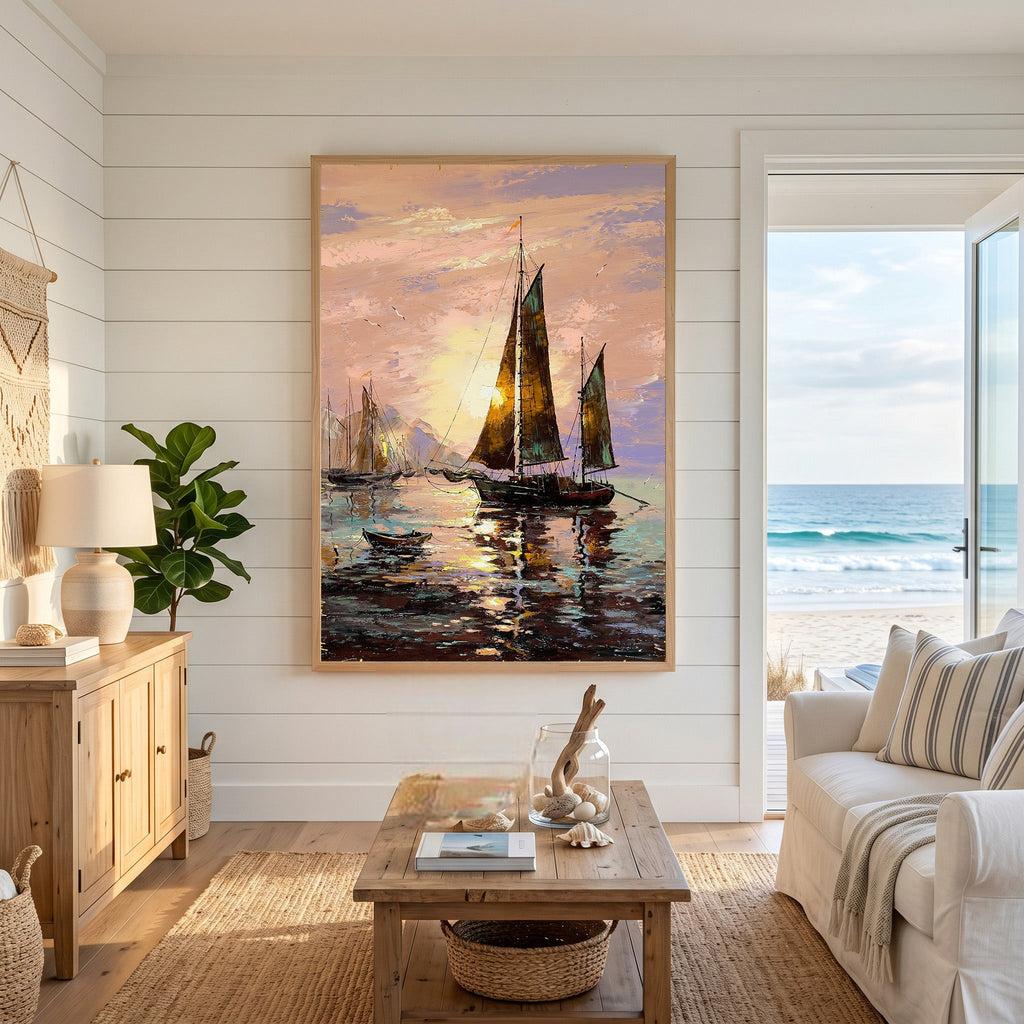 Sailboats At Sunset Wall Art