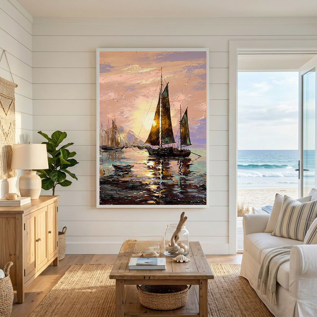 Sailboats At Sunset Wall Art