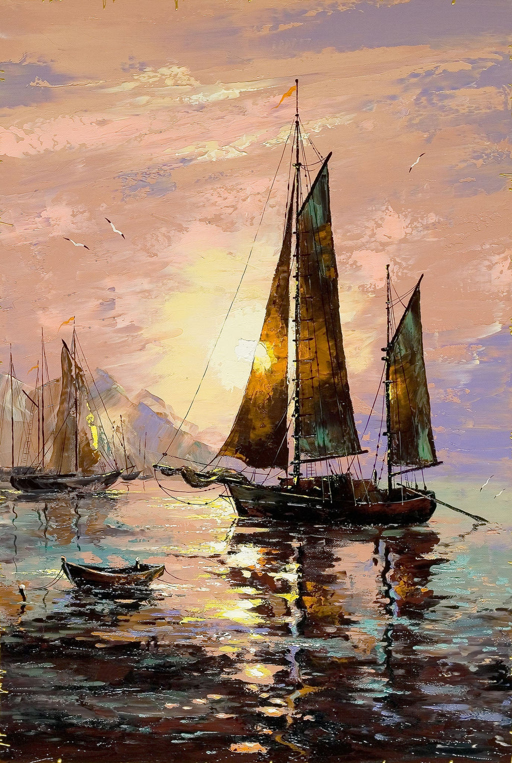 Sailboats At Sunset Wall Art