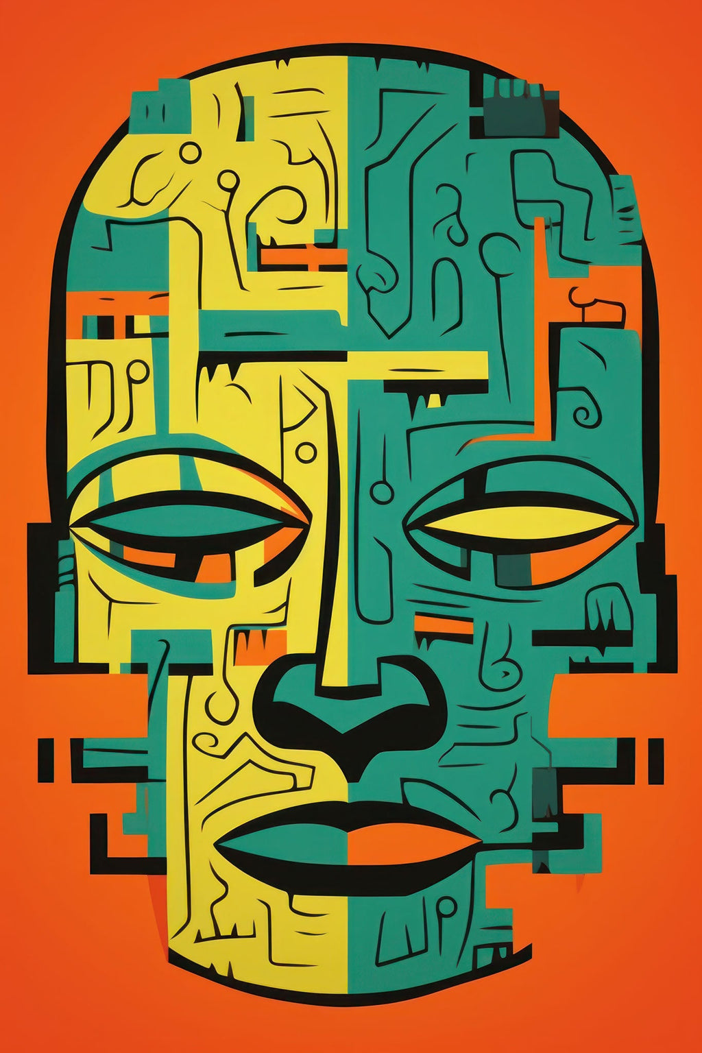 Abstract Tribal Face Wall Art