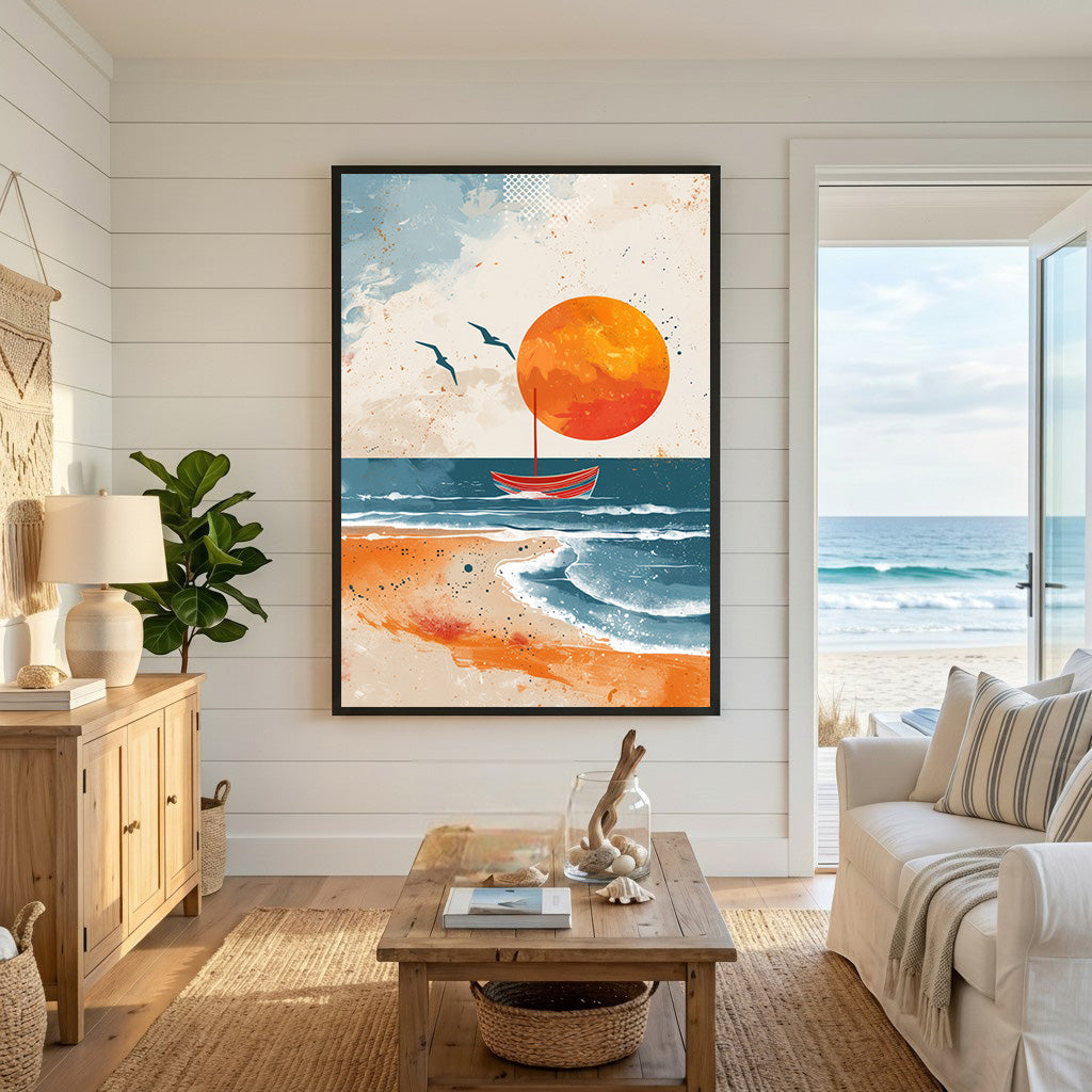 Abstract Sunset Sailboat Beach Wall Art