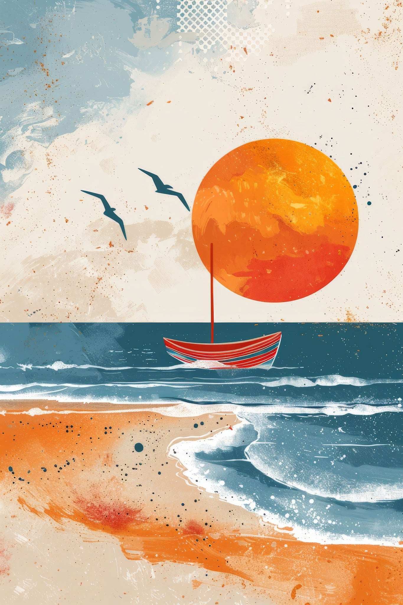 Abstract Sunset Sailboat Beach Wall Art