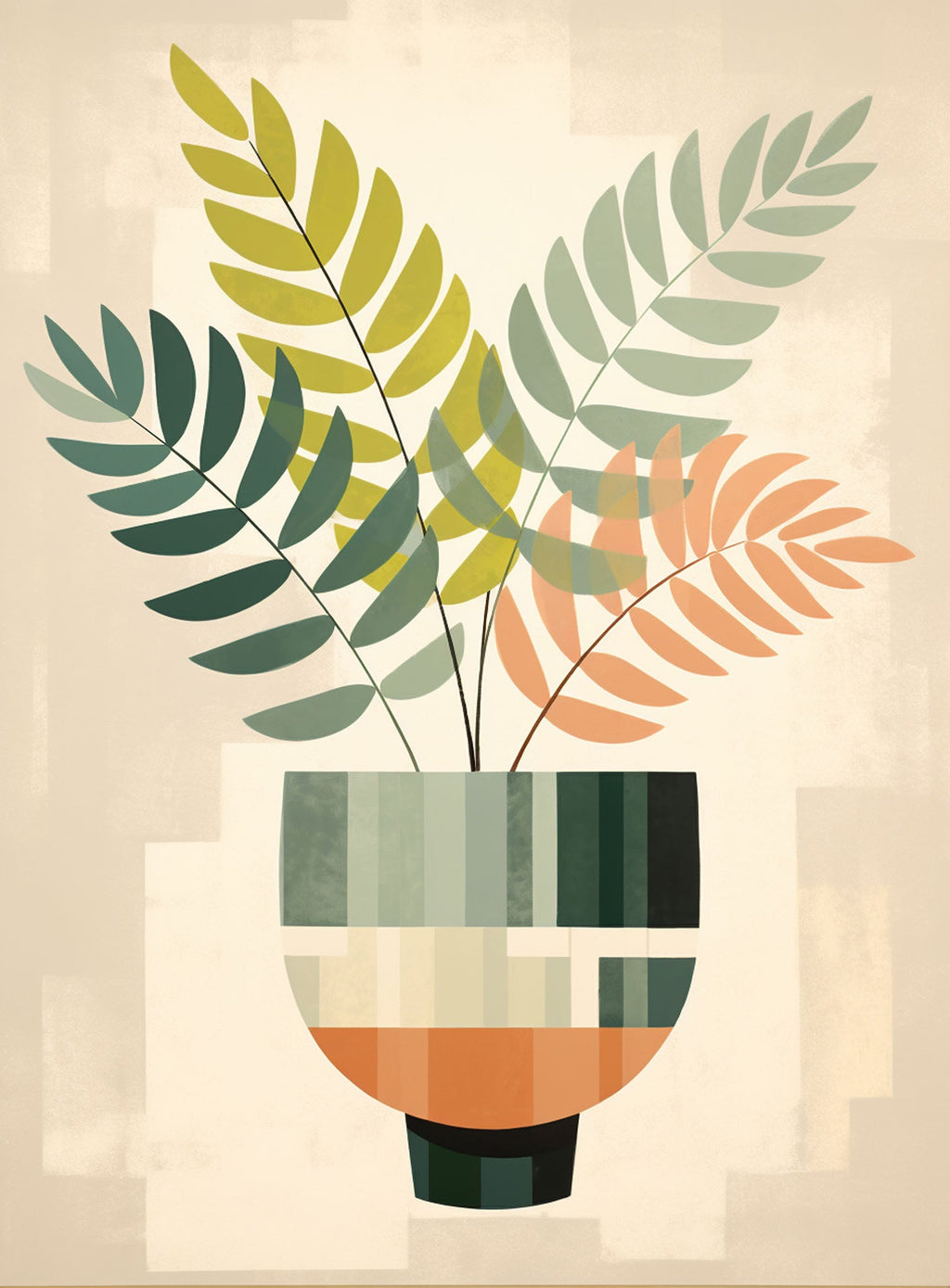Abstract Botanical Plant In A Vase Wall Art