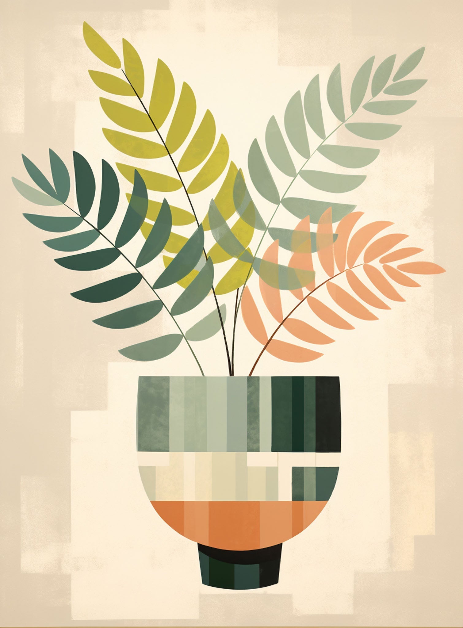 Abstract Botanical Plant In A Vase Wall Art