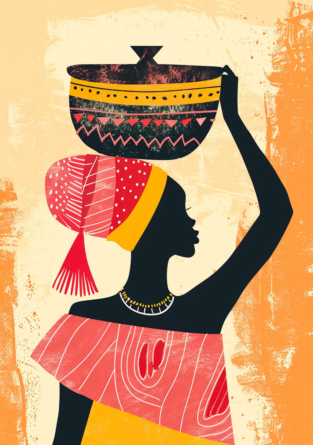 African Woman Carrying Basket Wall Art