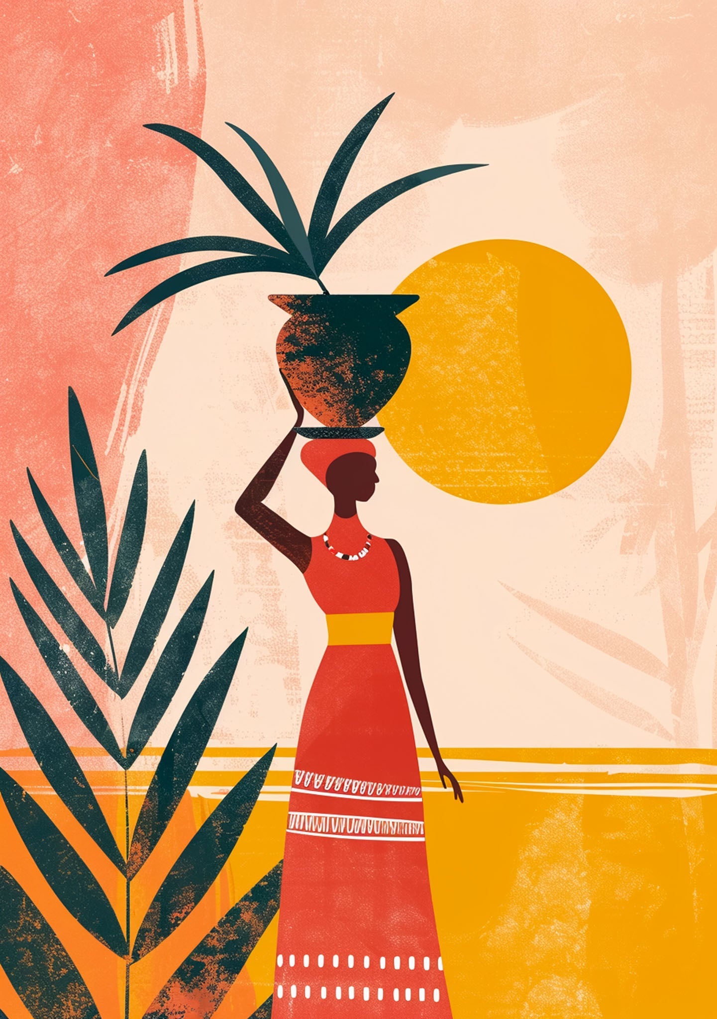 Abstract Woman Carrying Pot Wall Art