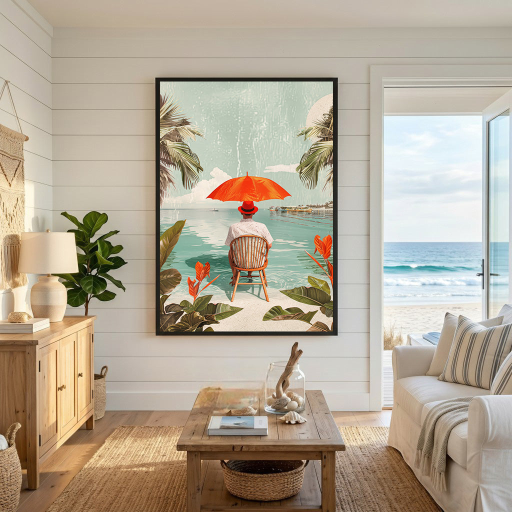 Tropical Beach Scene With Person Under Umbrella