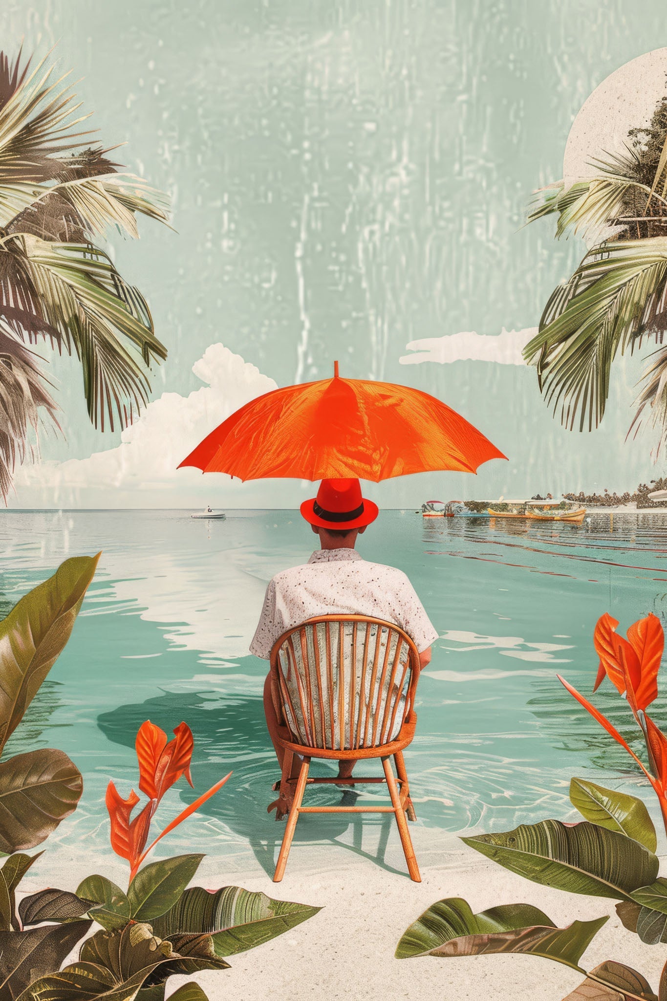 Tropical Beach Scene With Person Under Umbrella