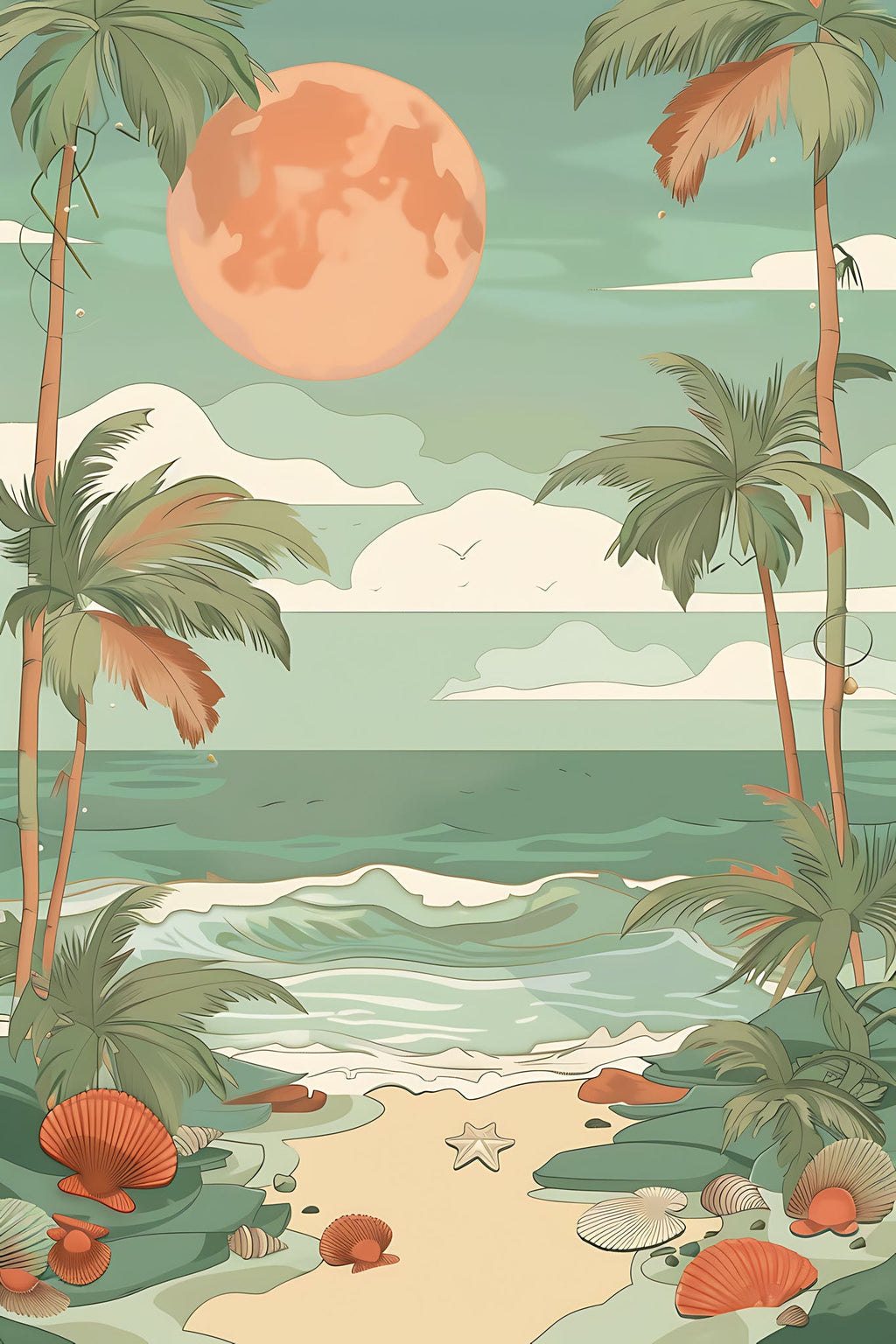 Tropical Beach Moonscape Wall Art