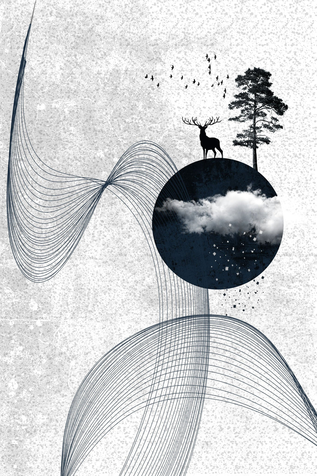 Abstract Deer And Tree Wall Art