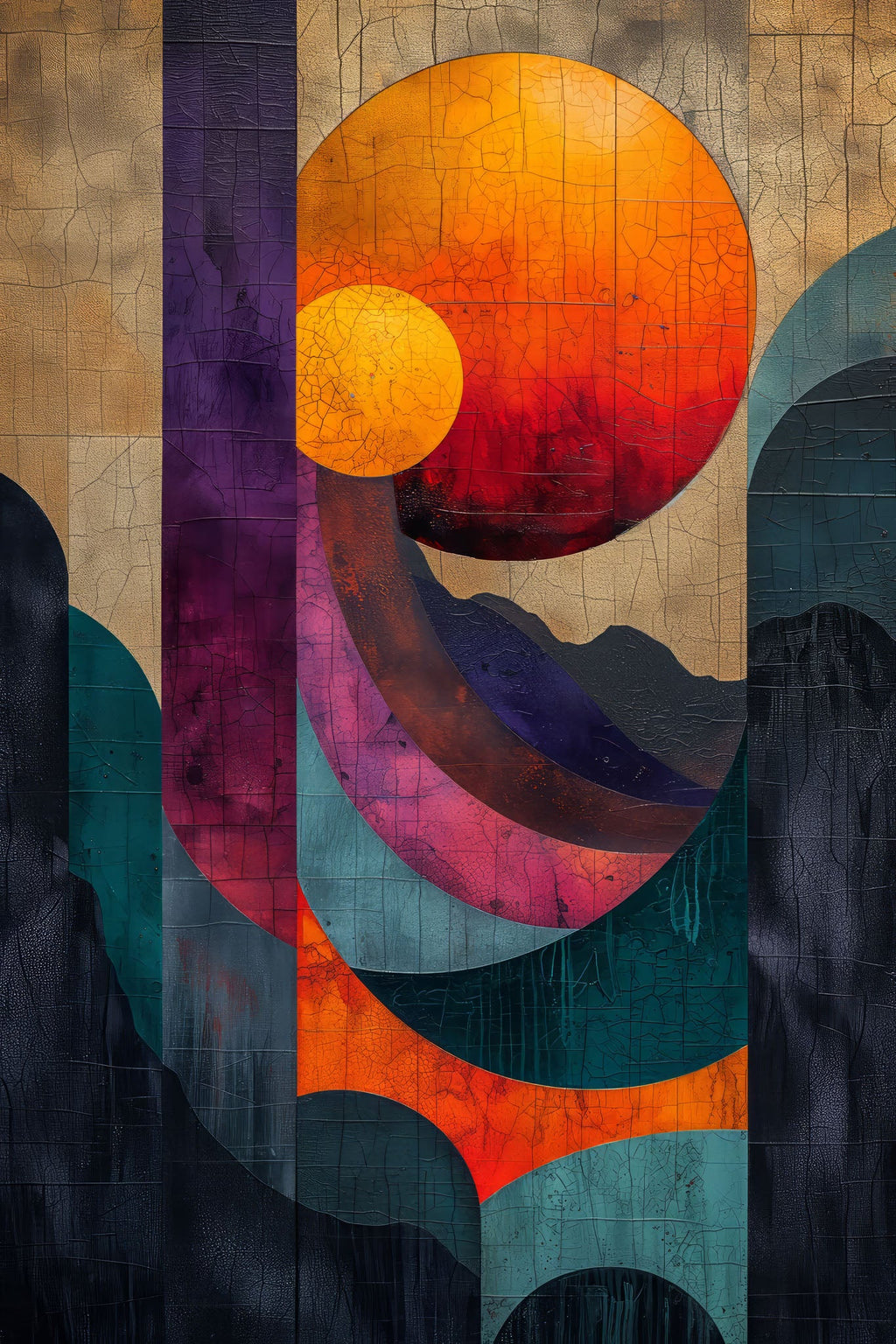 Abstract Geometric Sun Landscape Wall Art
