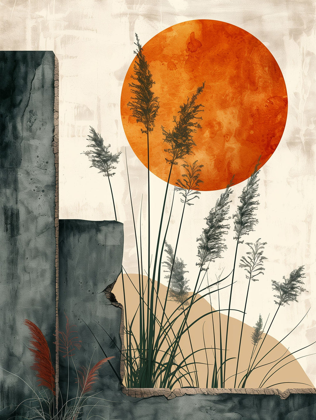 Abstract Sun and Reeds Wall Art