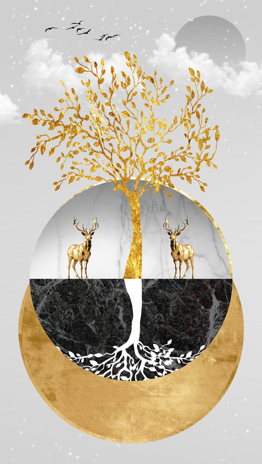 Golden Tree Of Life With Deer Wall Art