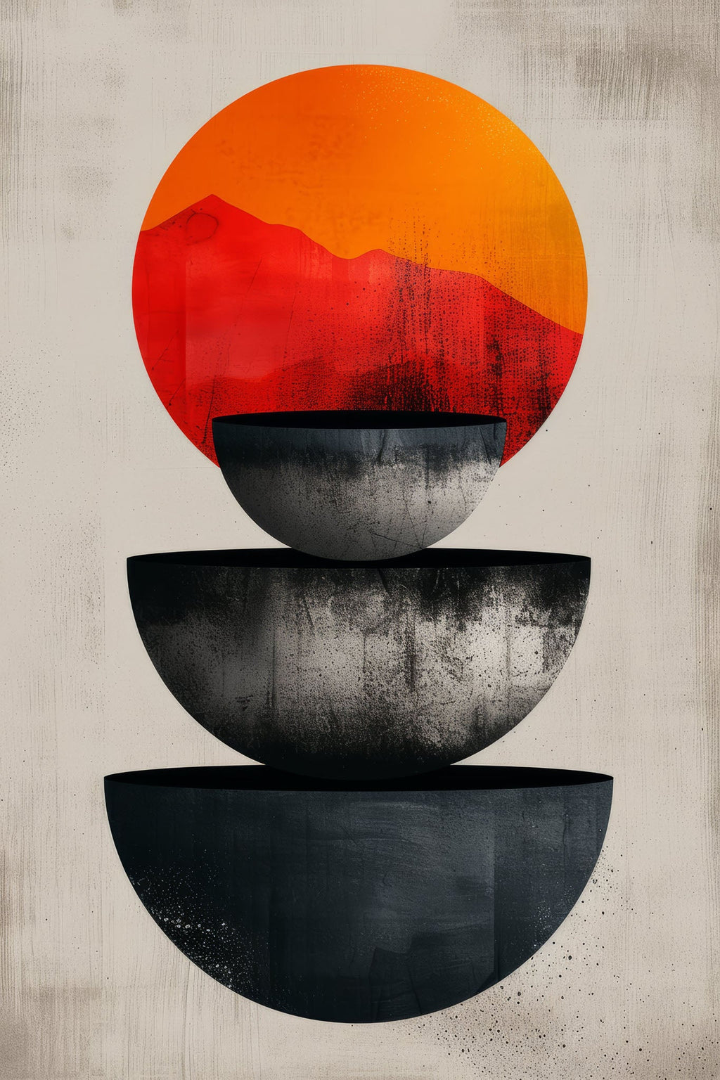 Abstract Geometric Sun Mountain Stacked Bowls Art