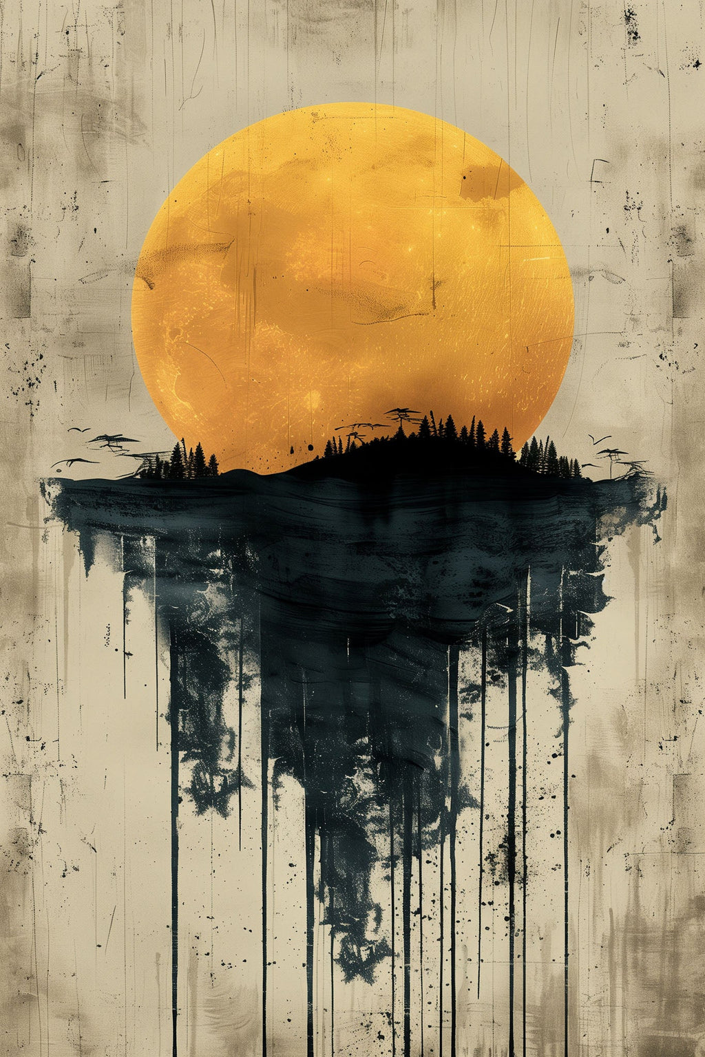 Abstract Moon Forest Reflection Wall Art