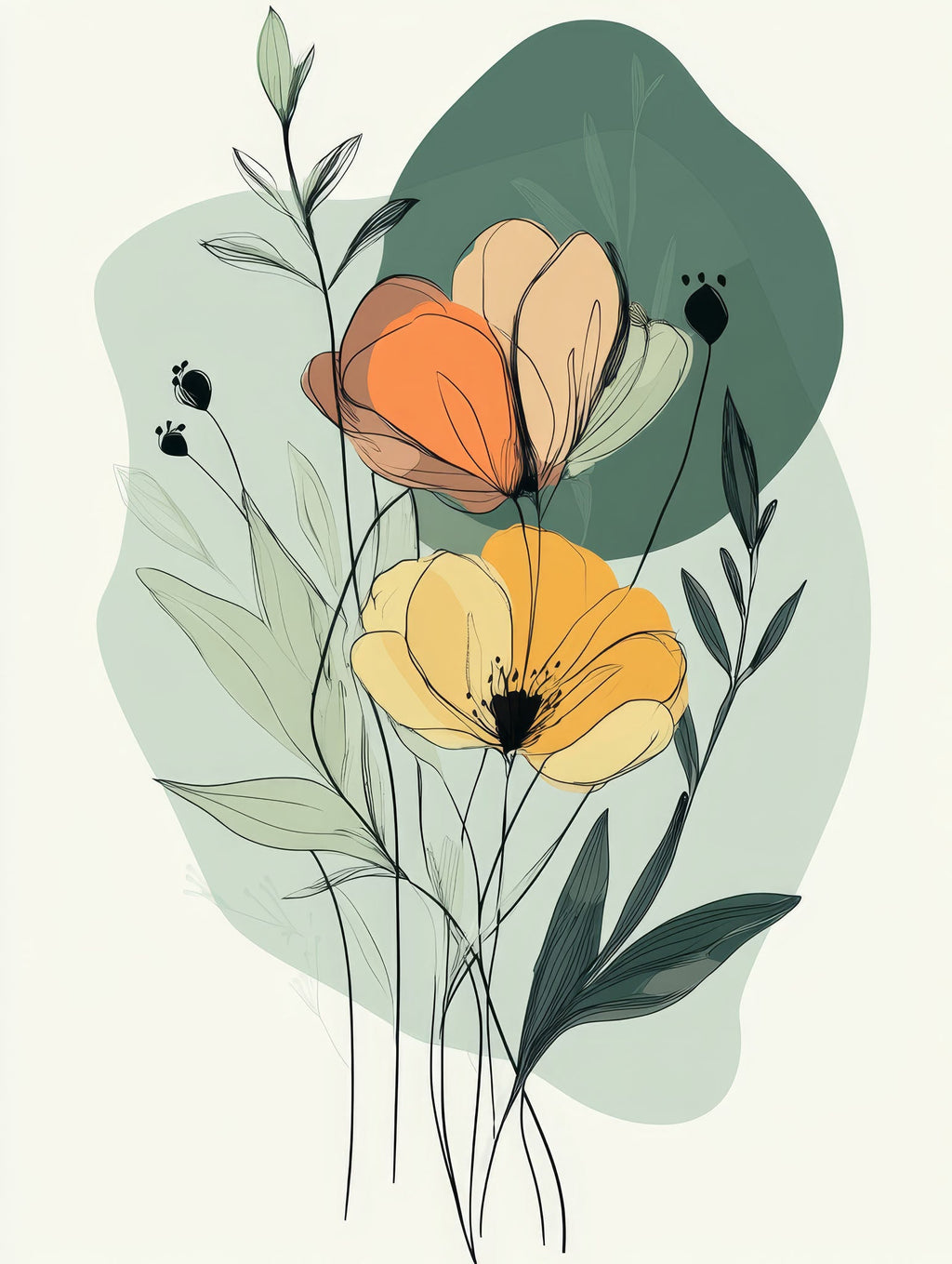 Abstract Floral Botanical Line Art