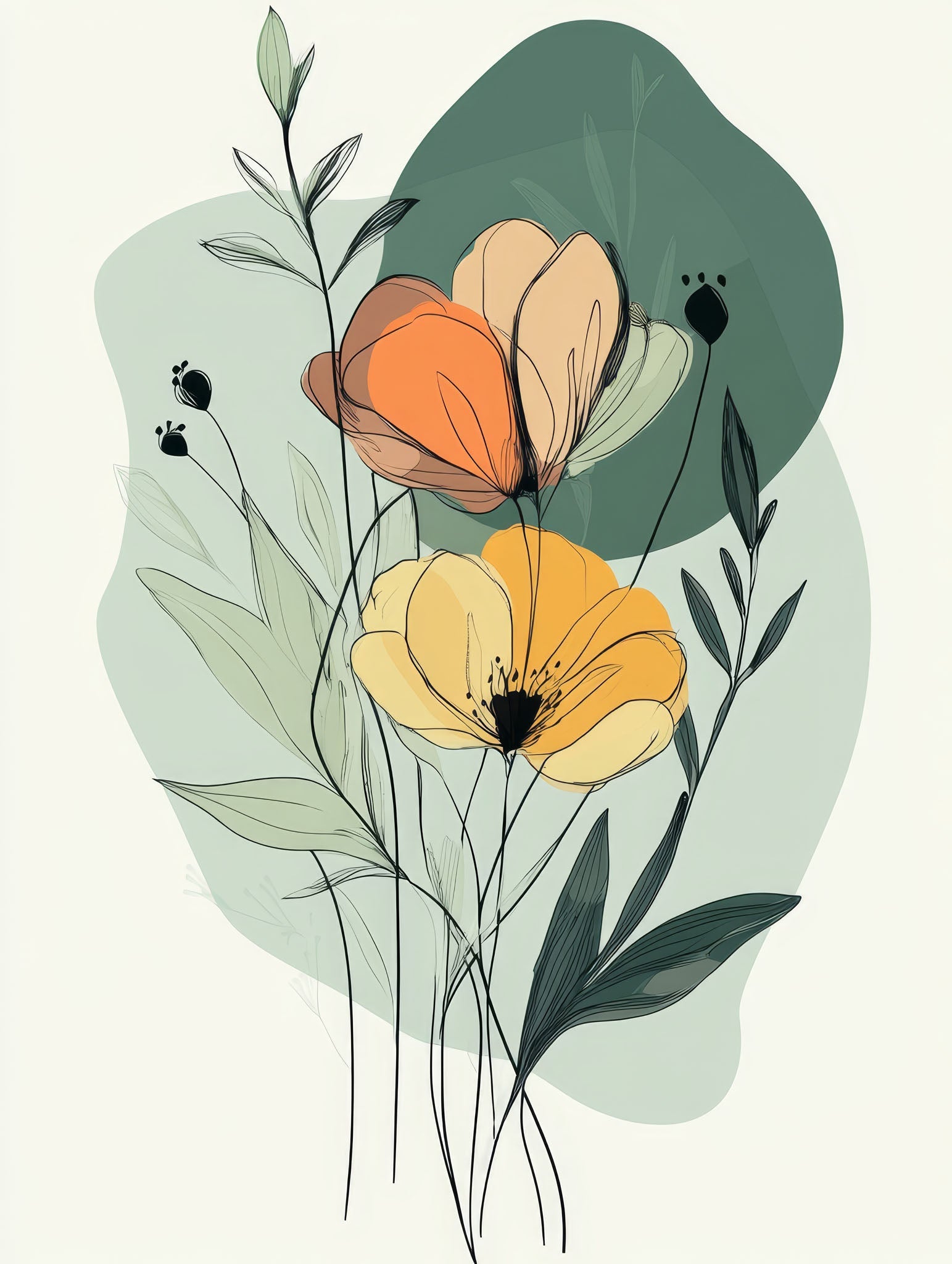 Abstract Floral Botanical Line Art