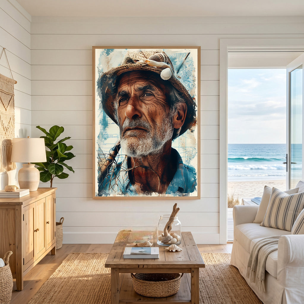 Weathered Fisherman Portrait Art Print