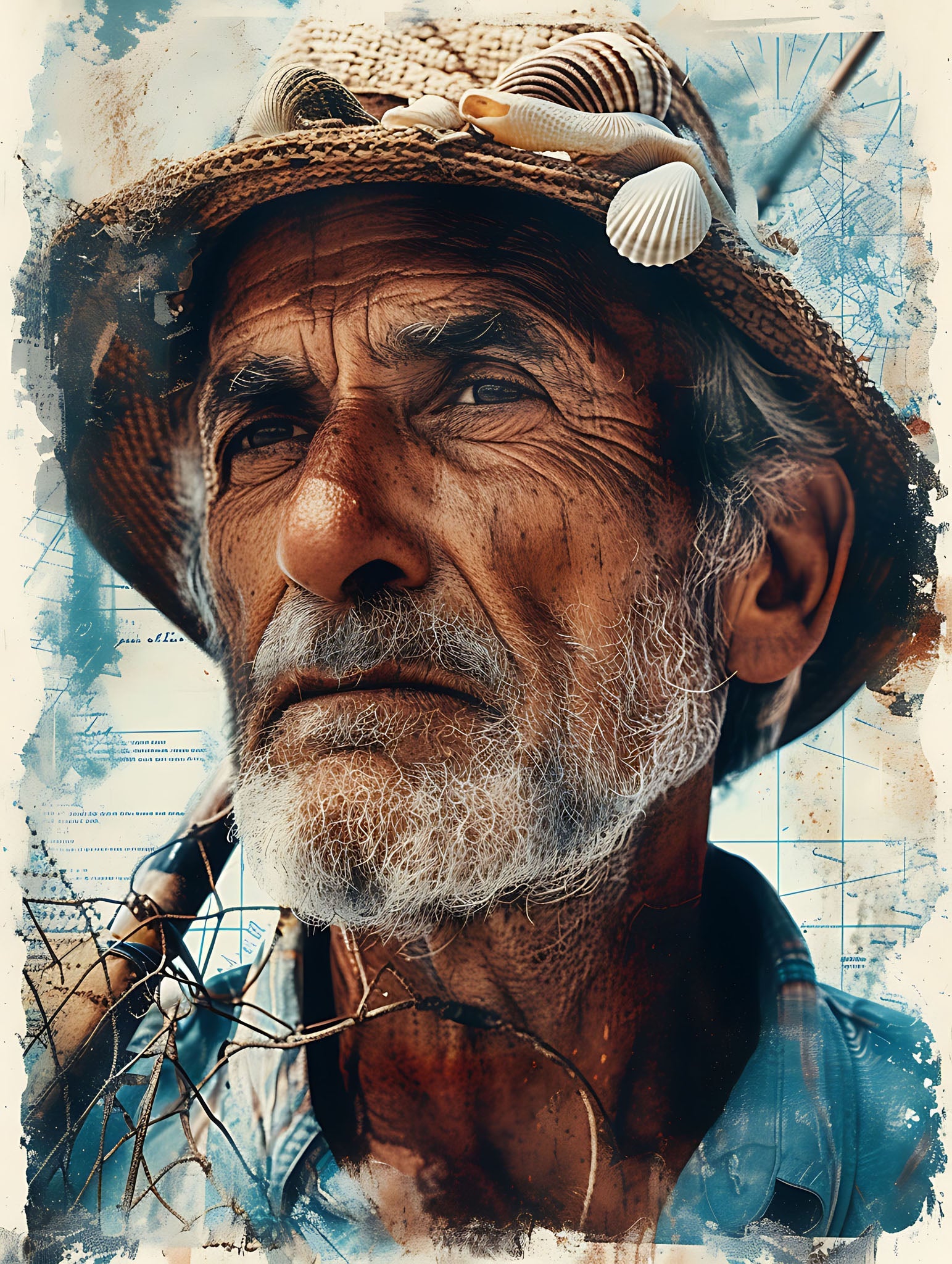 Weathered Fisherman Portrait Art Print