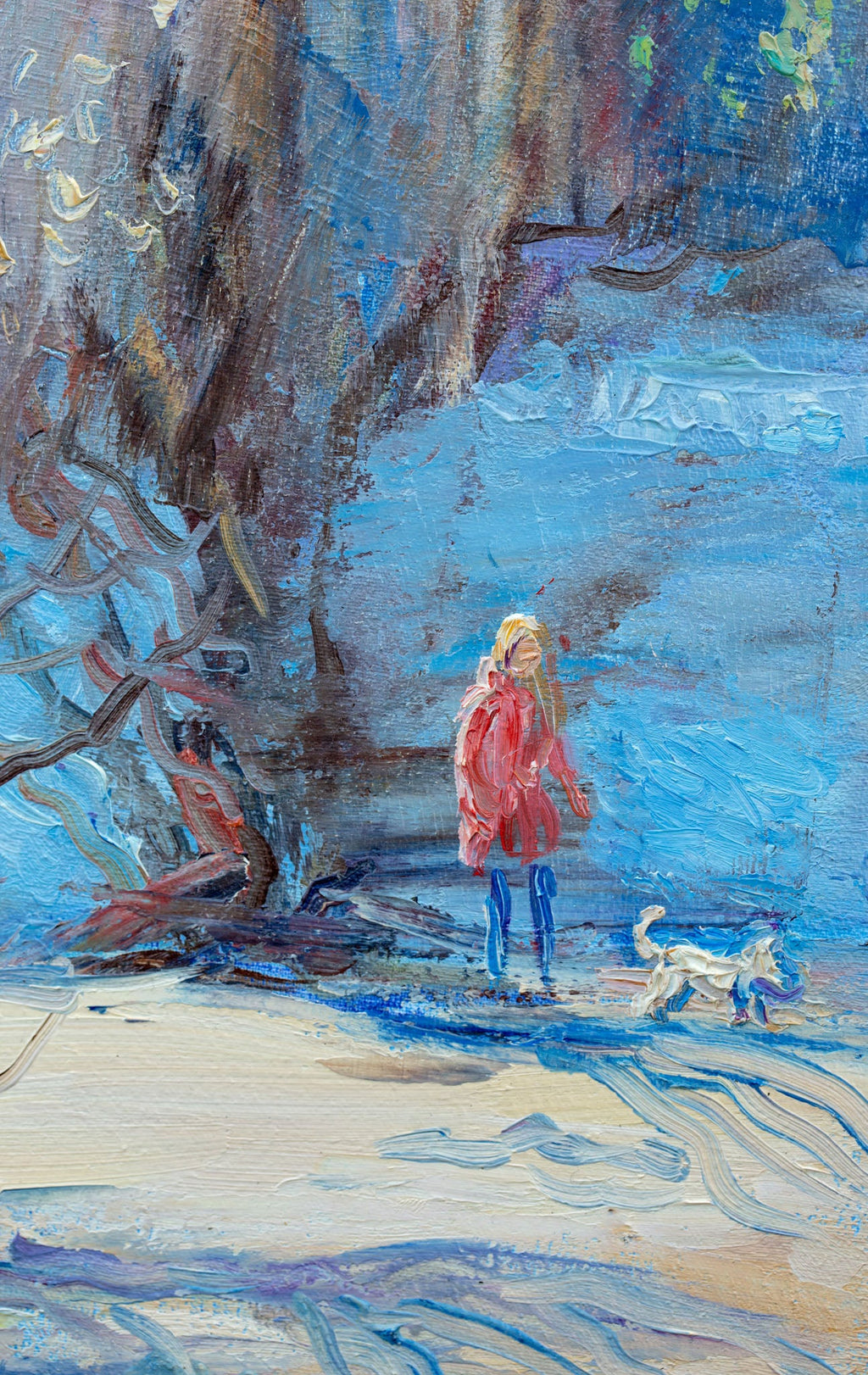 Winter Walk With Dog Impressionist Art