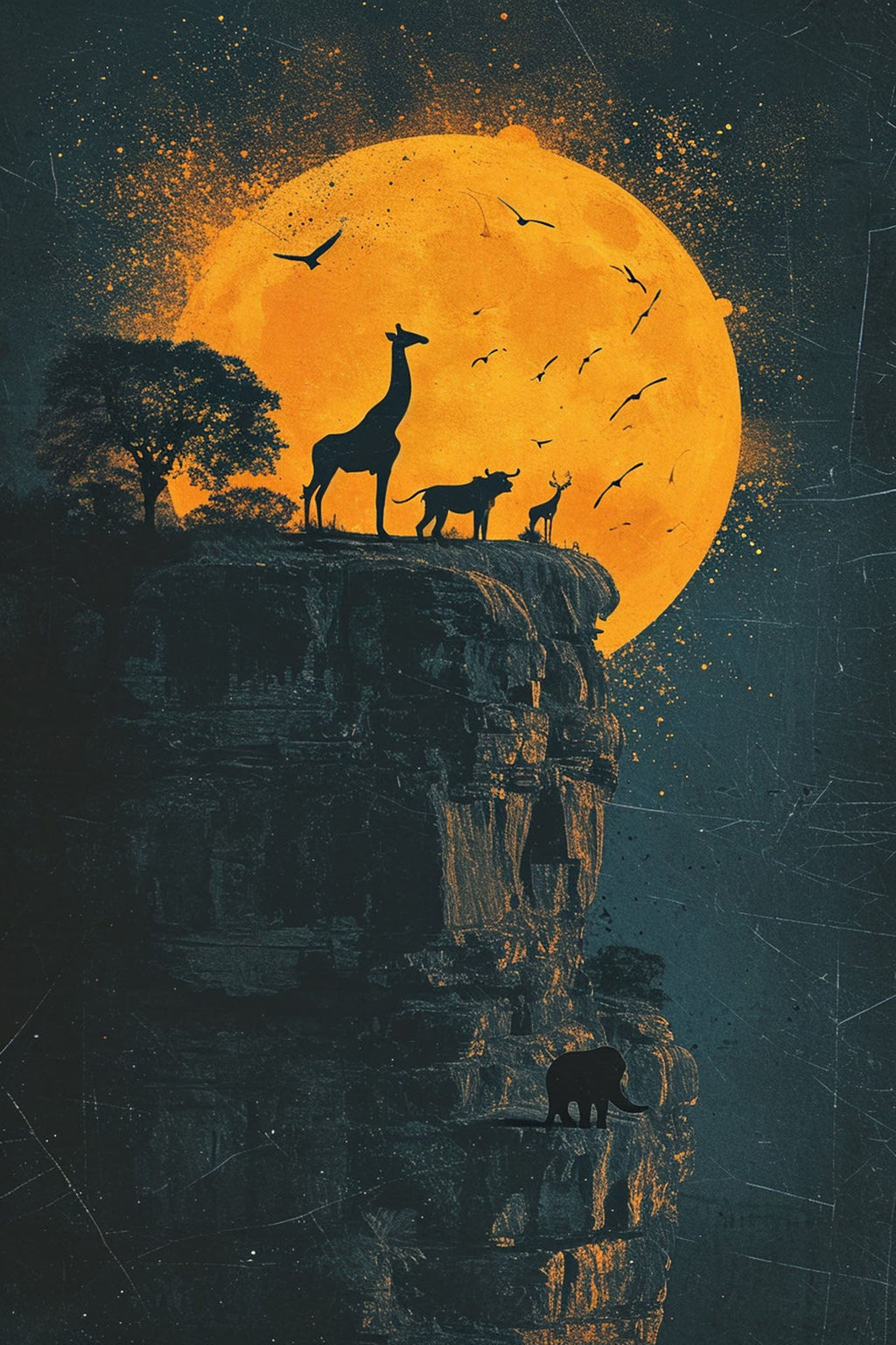 African Wildlife Sunset Silhouette Wall Art