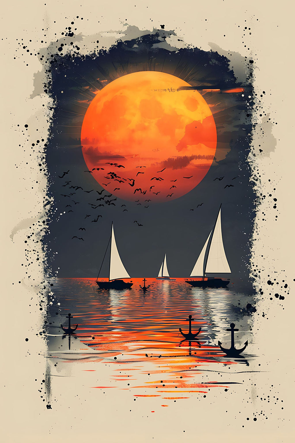 Sailboats Under A Full Moon