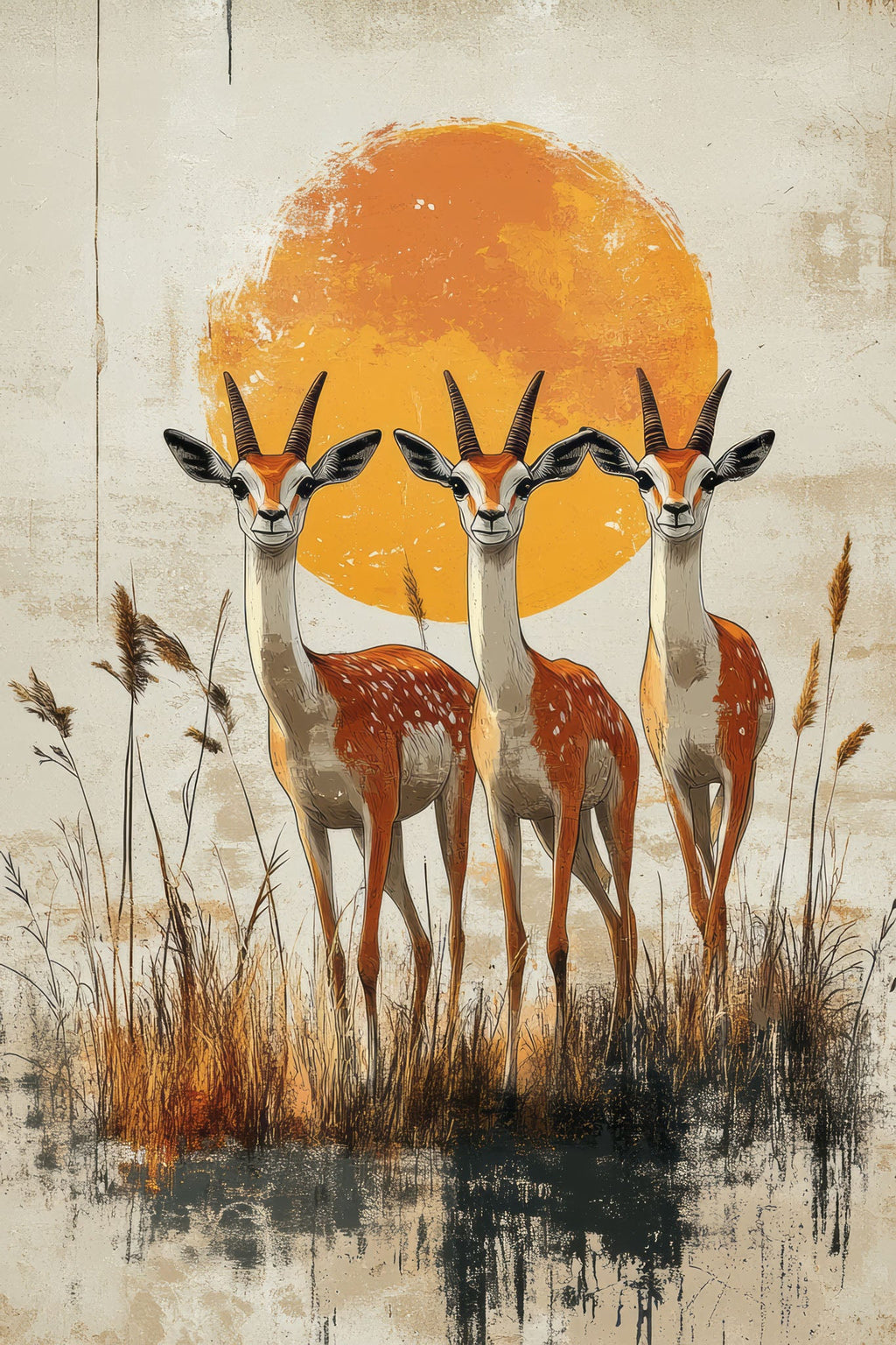 Three Gazelles Under The Sun Canvas Print