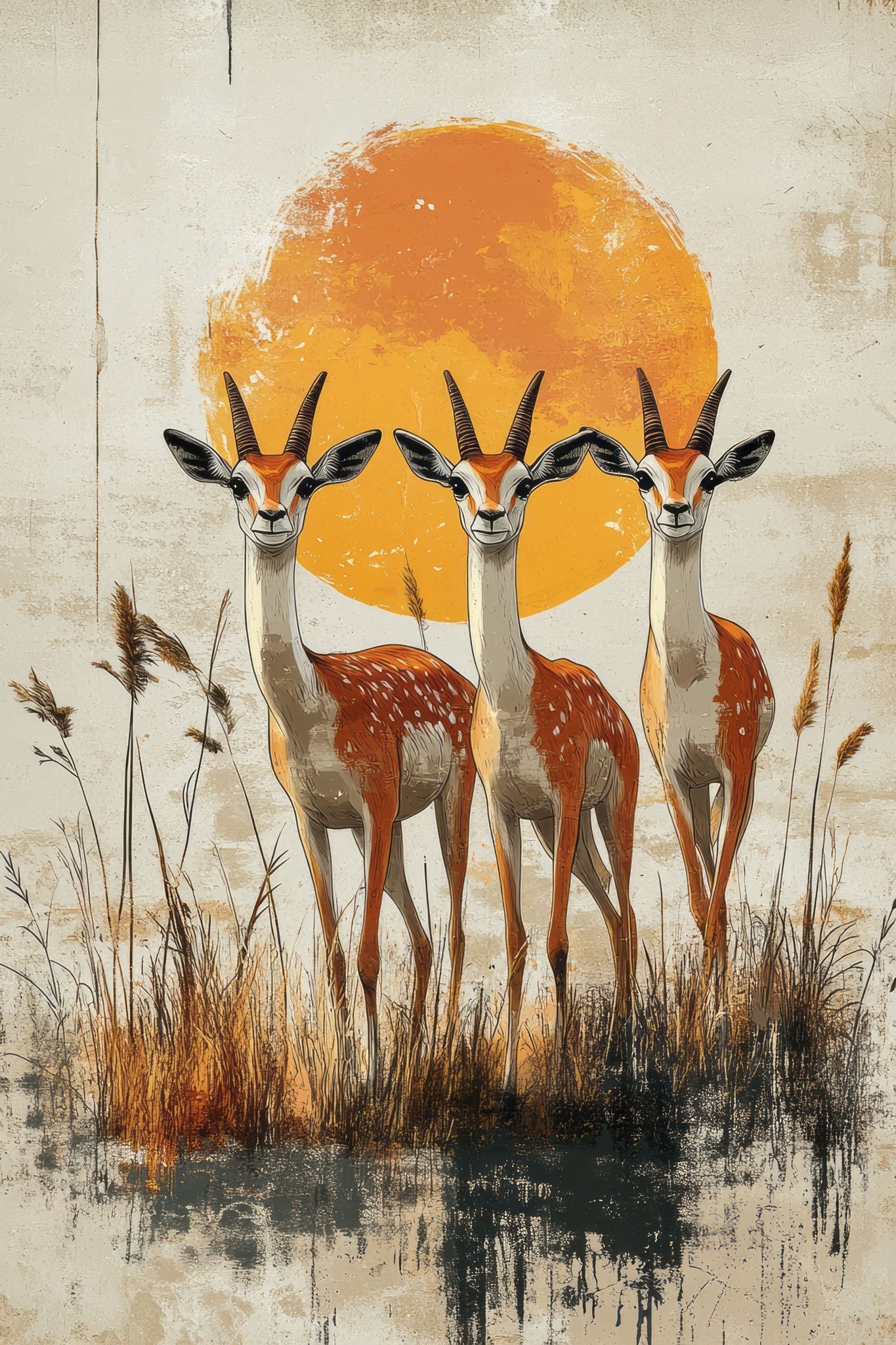 Three Gazelles Under The Sun Canvas Print