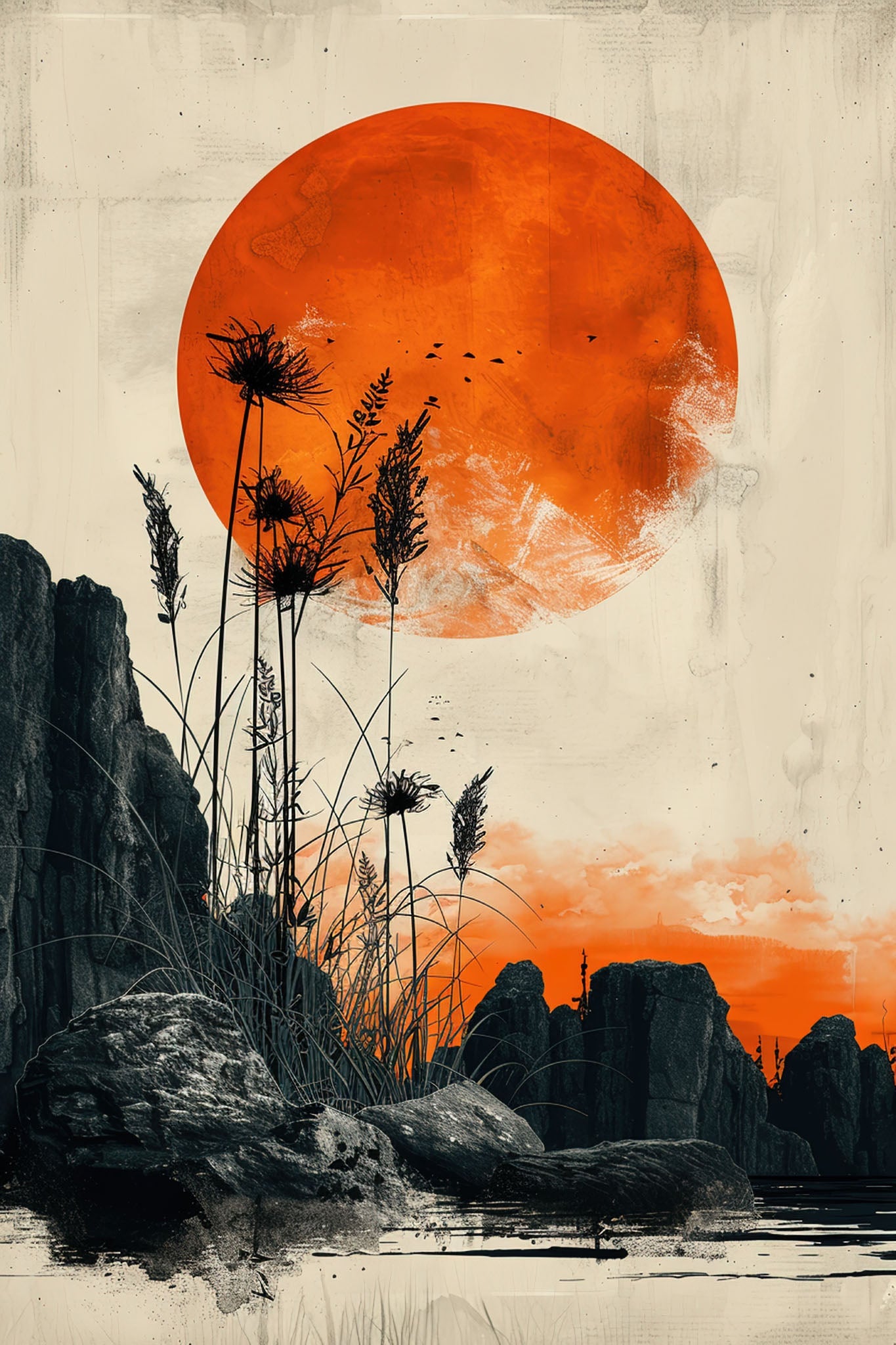 Dramatic Sunset Over Rocky Landscape