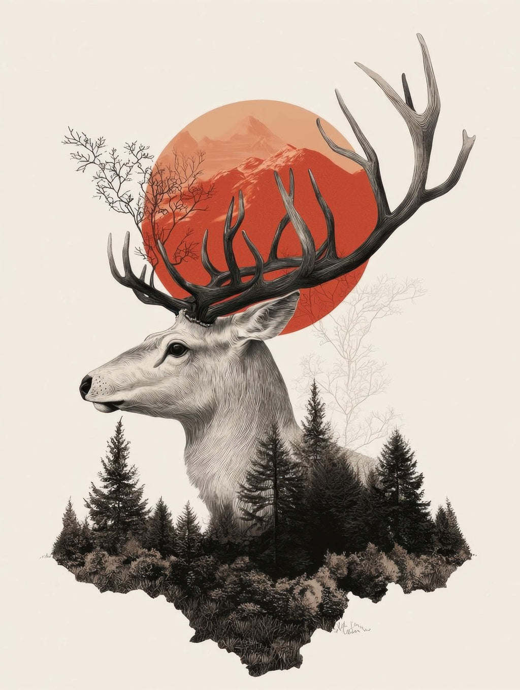 Majestic Stag Forest Landscape Wall Art