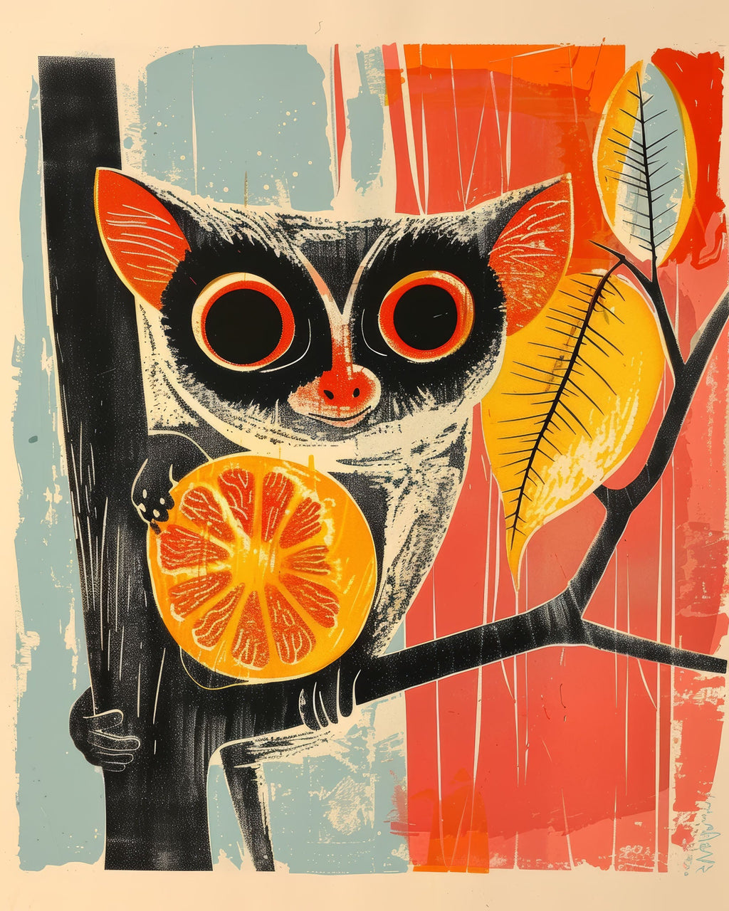 Whimsical Forest Creature Holding Citrus Fruit