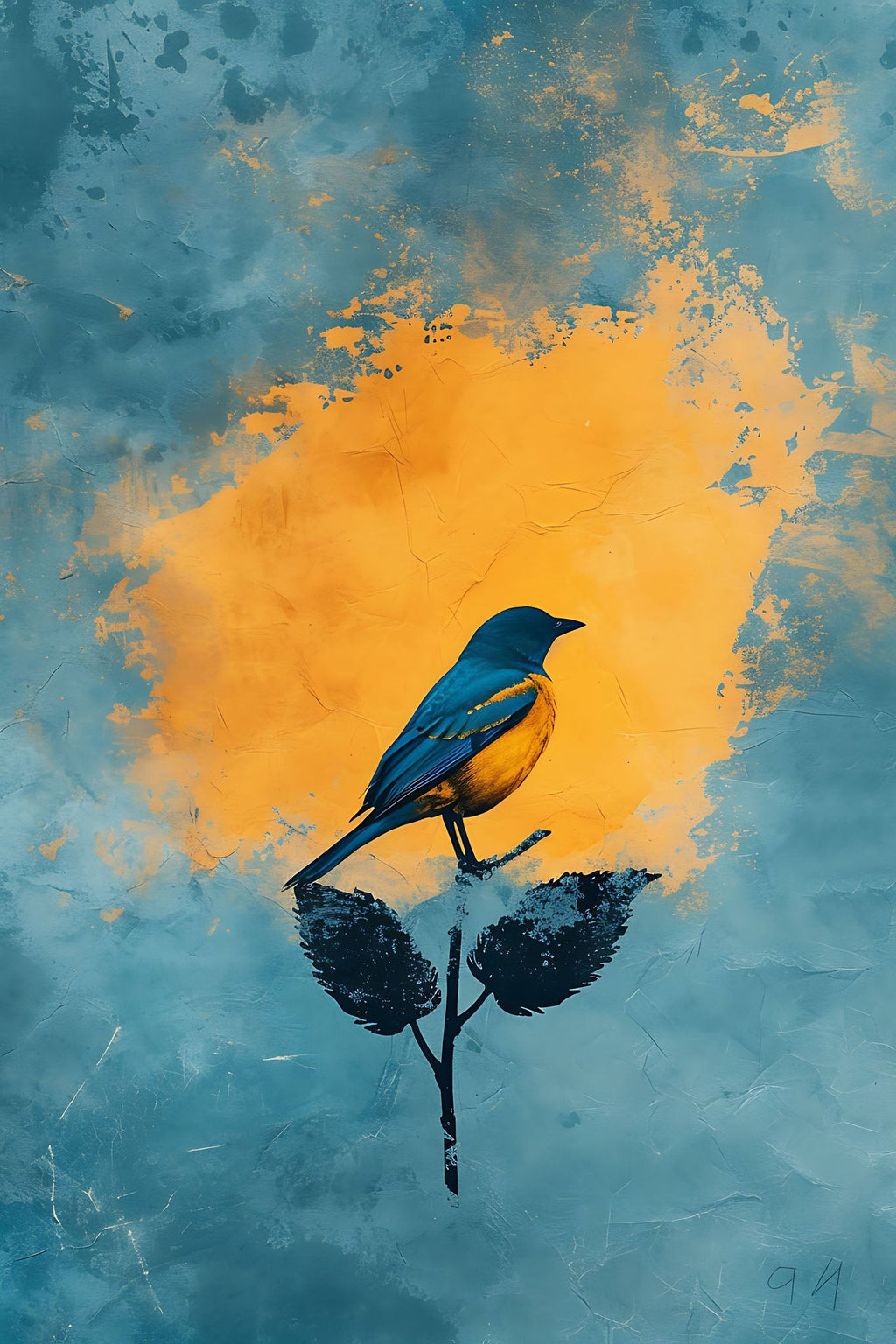 Abstract Bird On Branch Wall Art