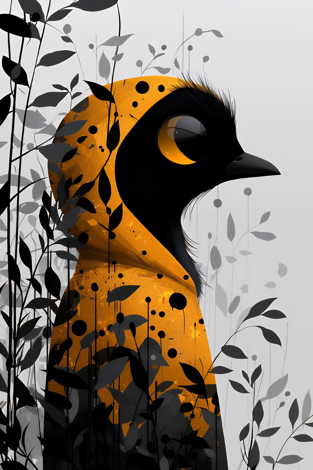Abstract Bird With Foliage Wall Art