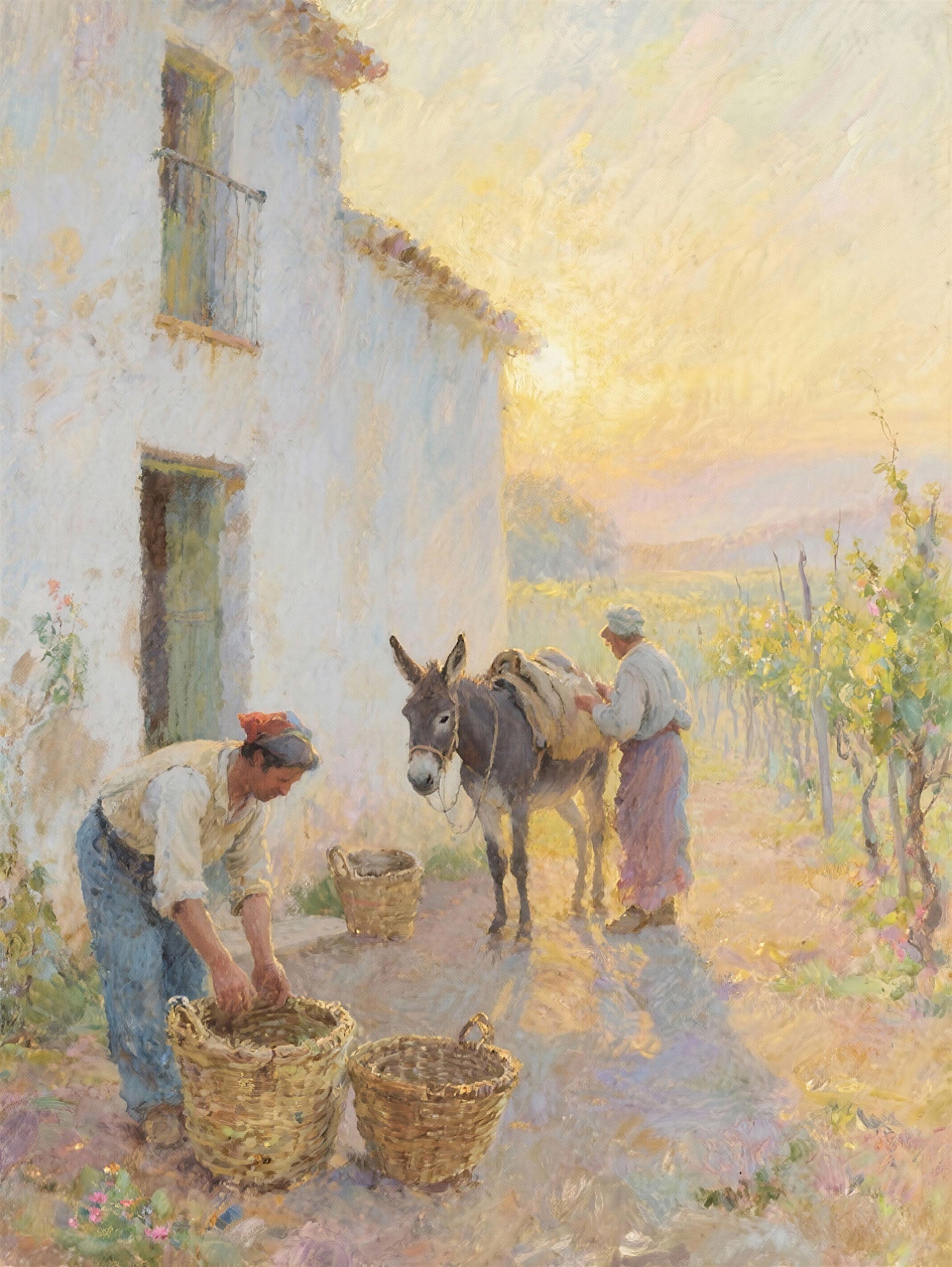 Rustic Farmhouse Scene With Donkey