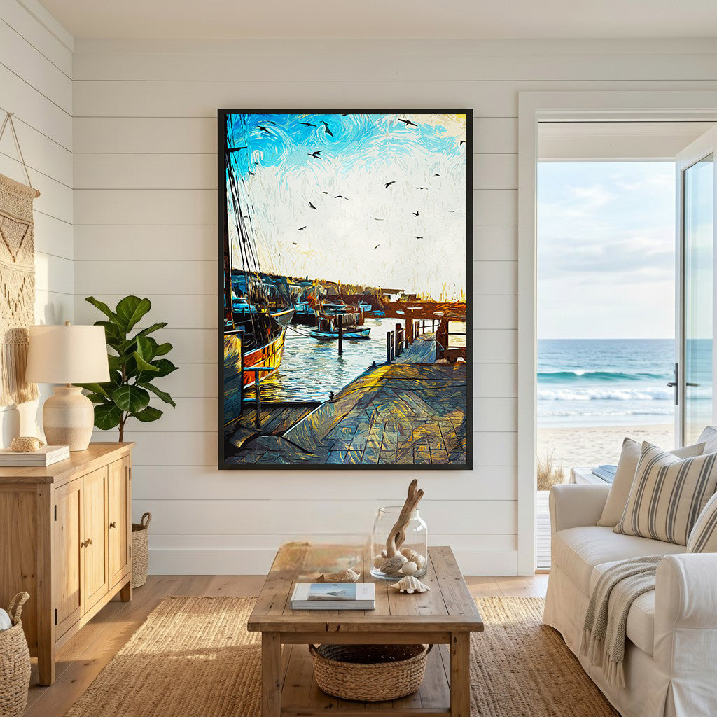 Coastal Harbor Scene Wall Art