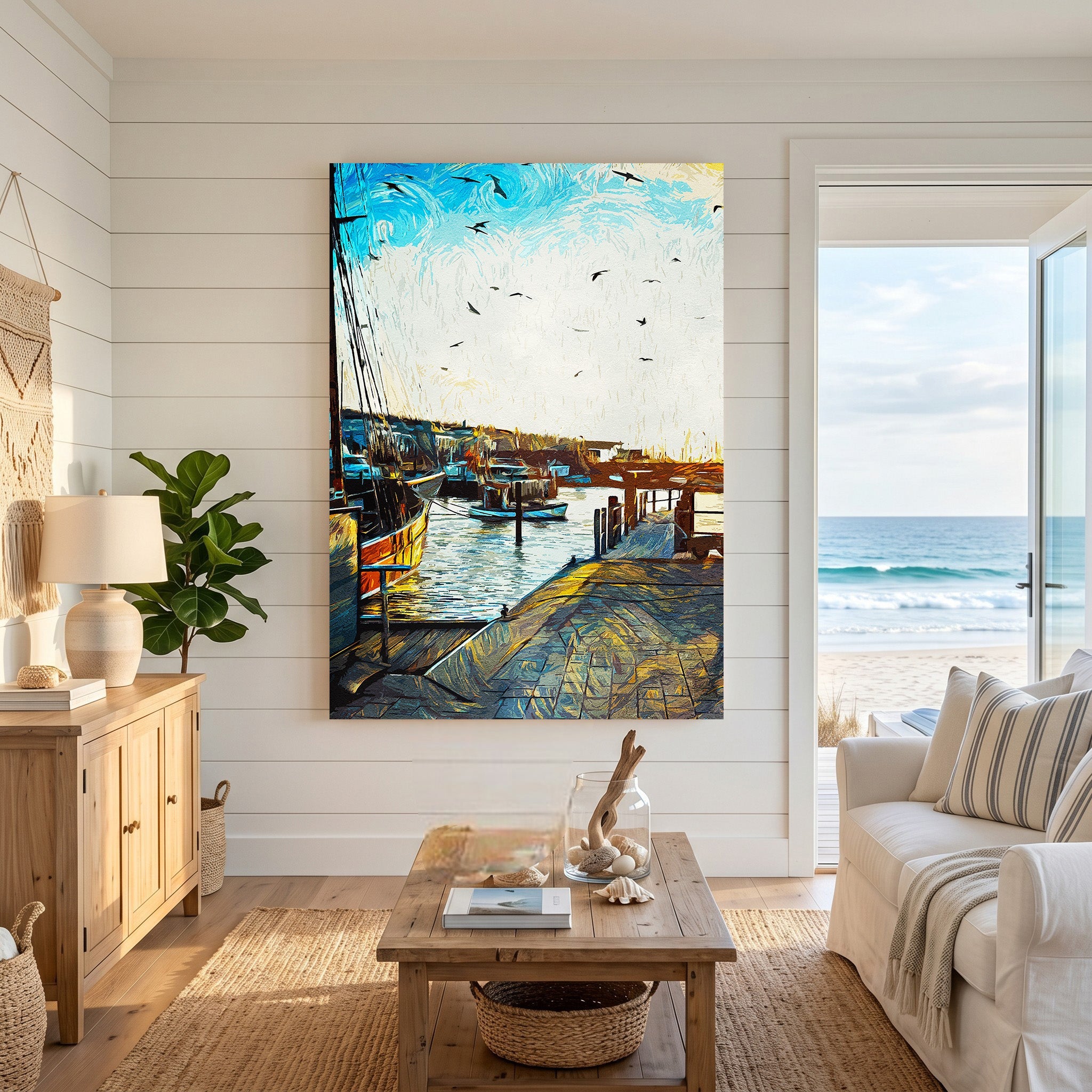 Coastal Harbor Scene Wall Art