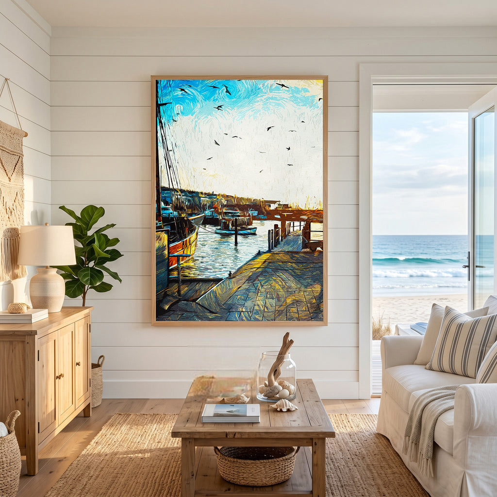 Coastal Harbor Scene Wall Art