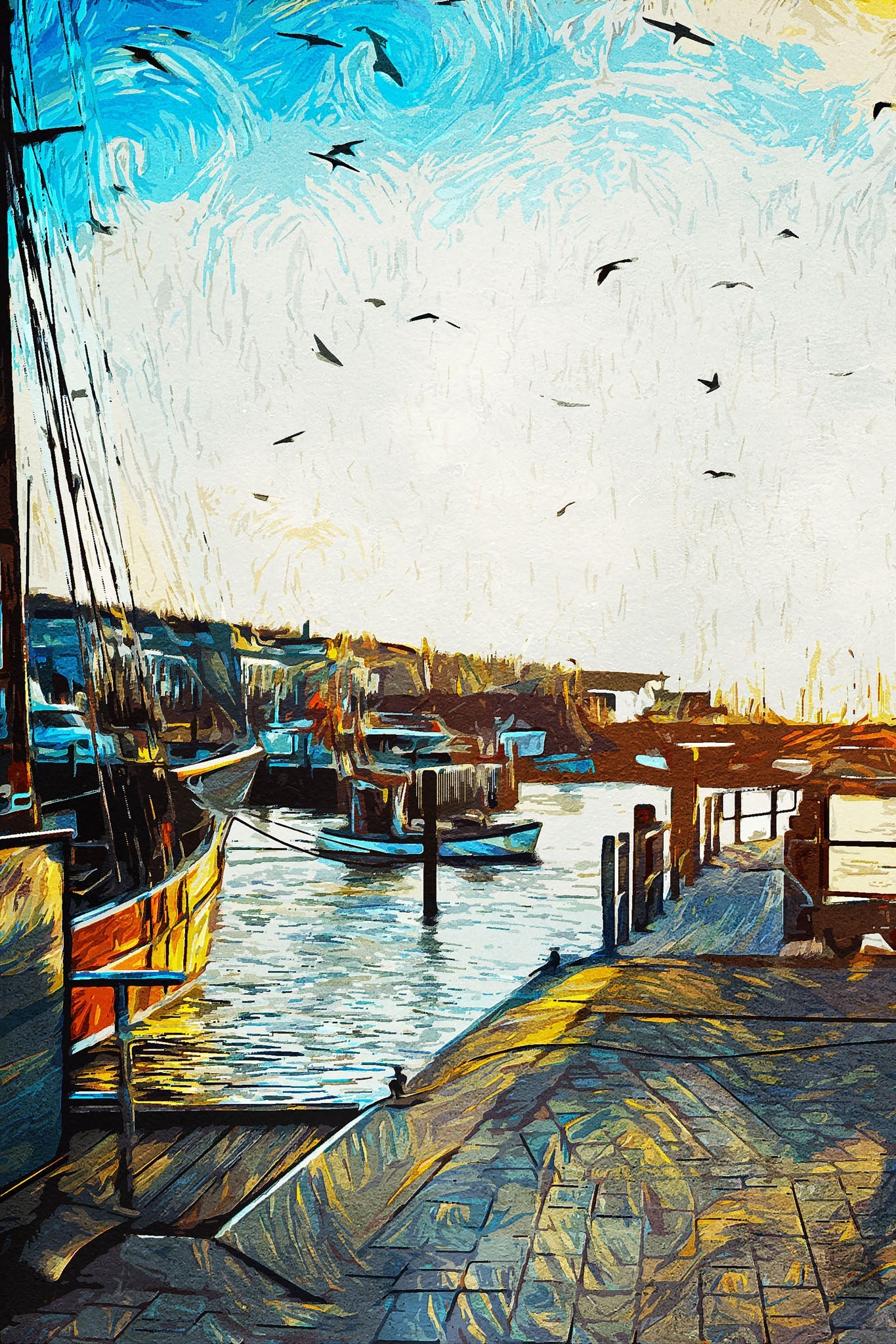 Coastal Harbor Scene Wall Art