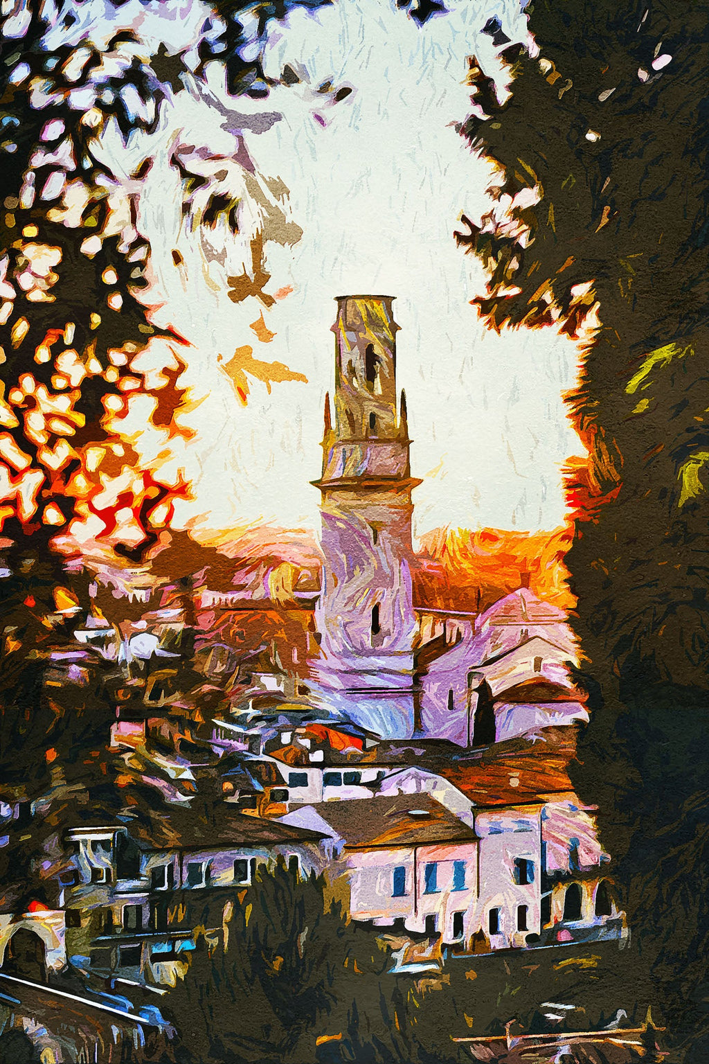 European Cityscape With Tower Wall Art