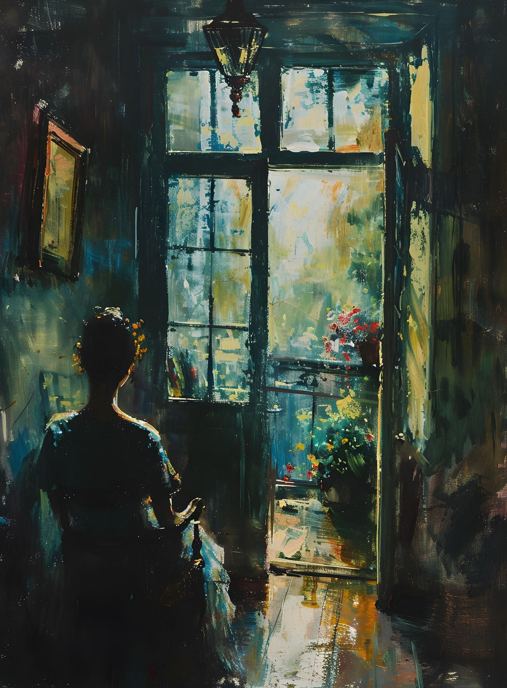 Woman Looking Out Window Wall Art