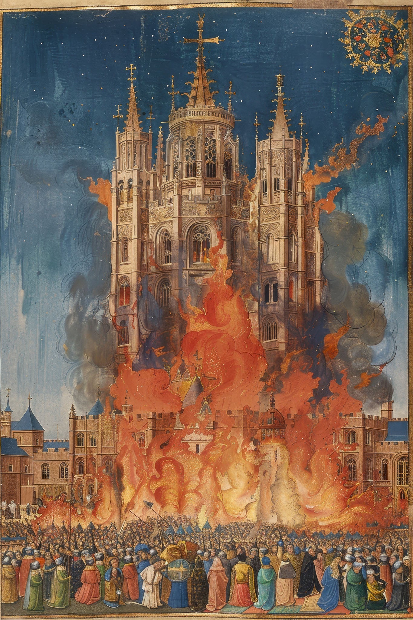 Grand Cathedral Fire Scene Wall Art