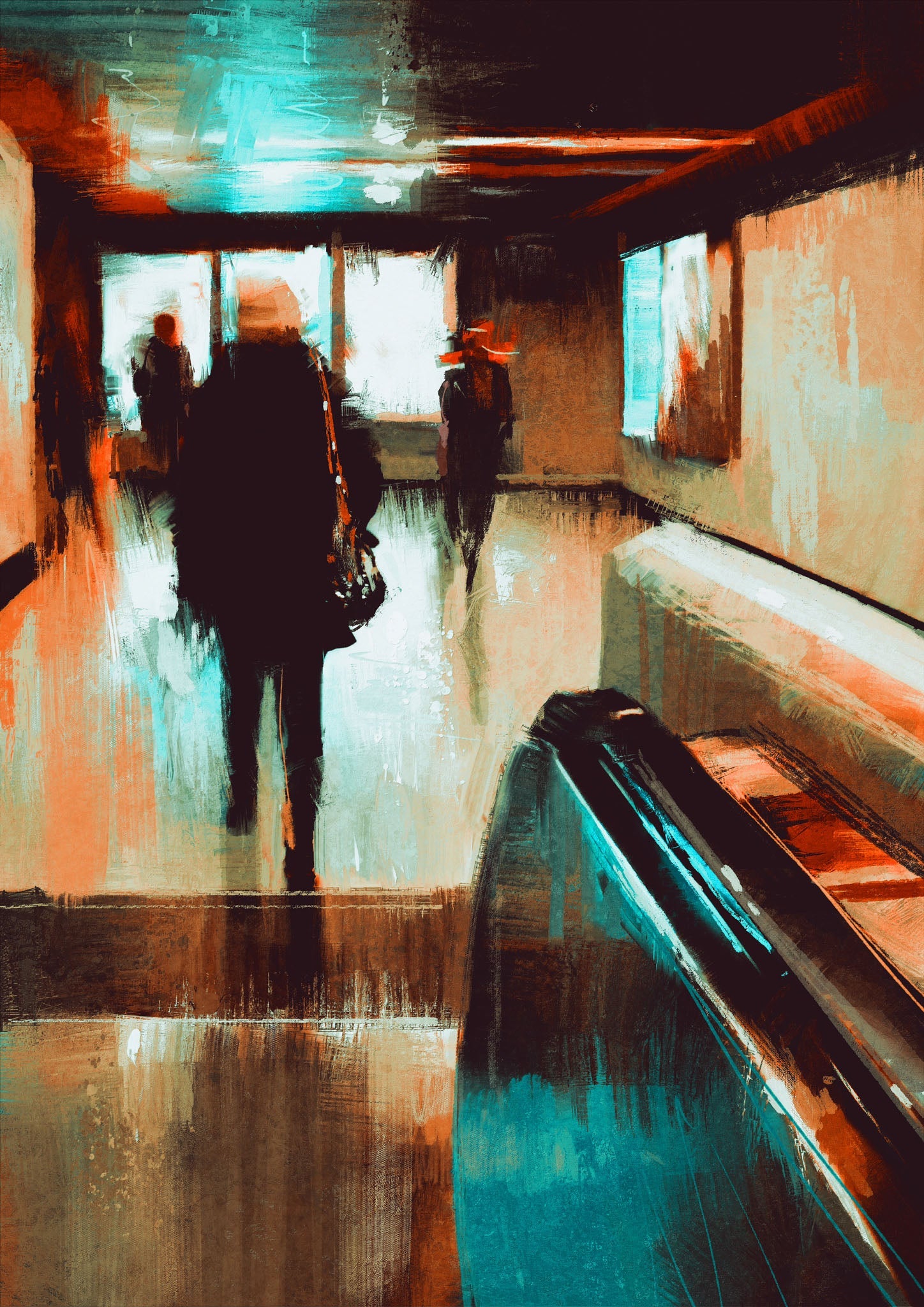 Abstract Figures On Escalator Wall Art