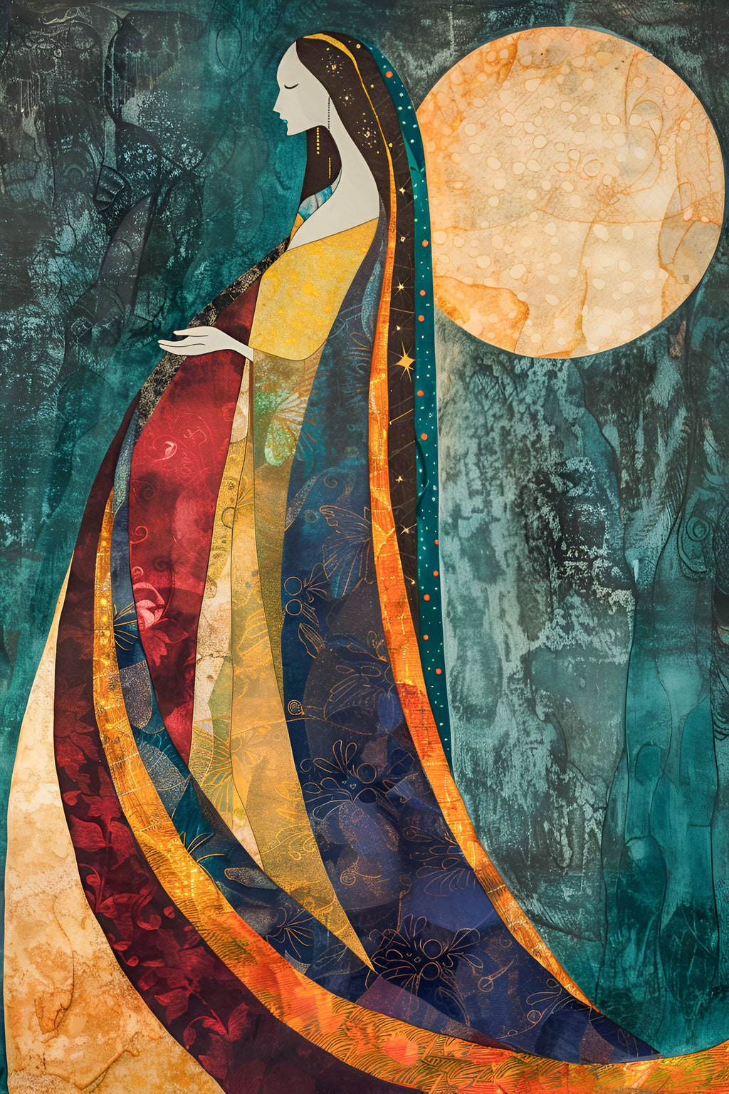 Abstract Woman With Moon Wall Art