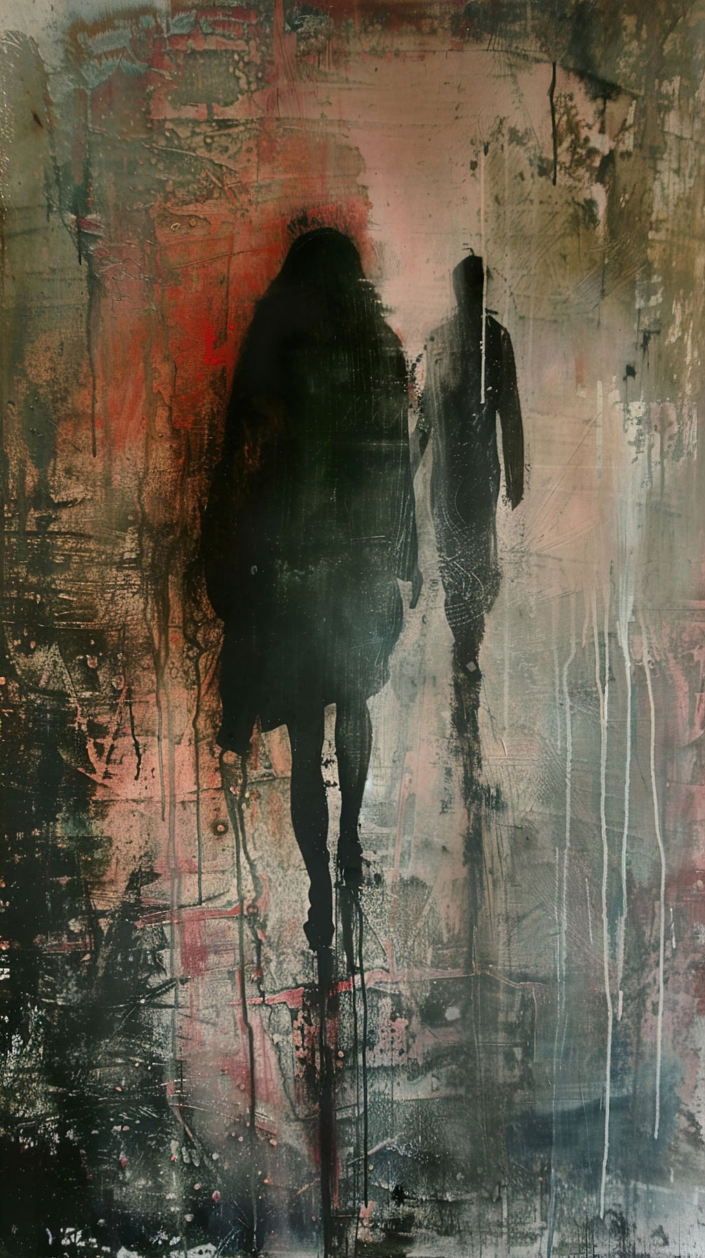 Abstract Figures Walking In The Rain Wall Art