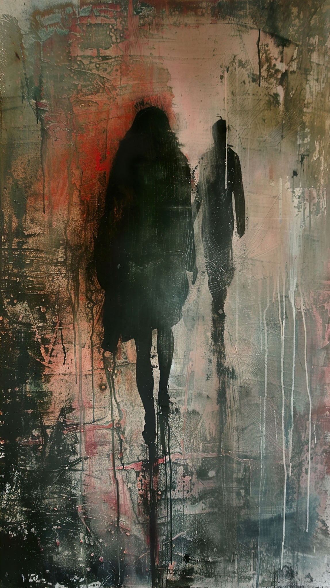 Abstract Figures Walking In The Rain Wall Art