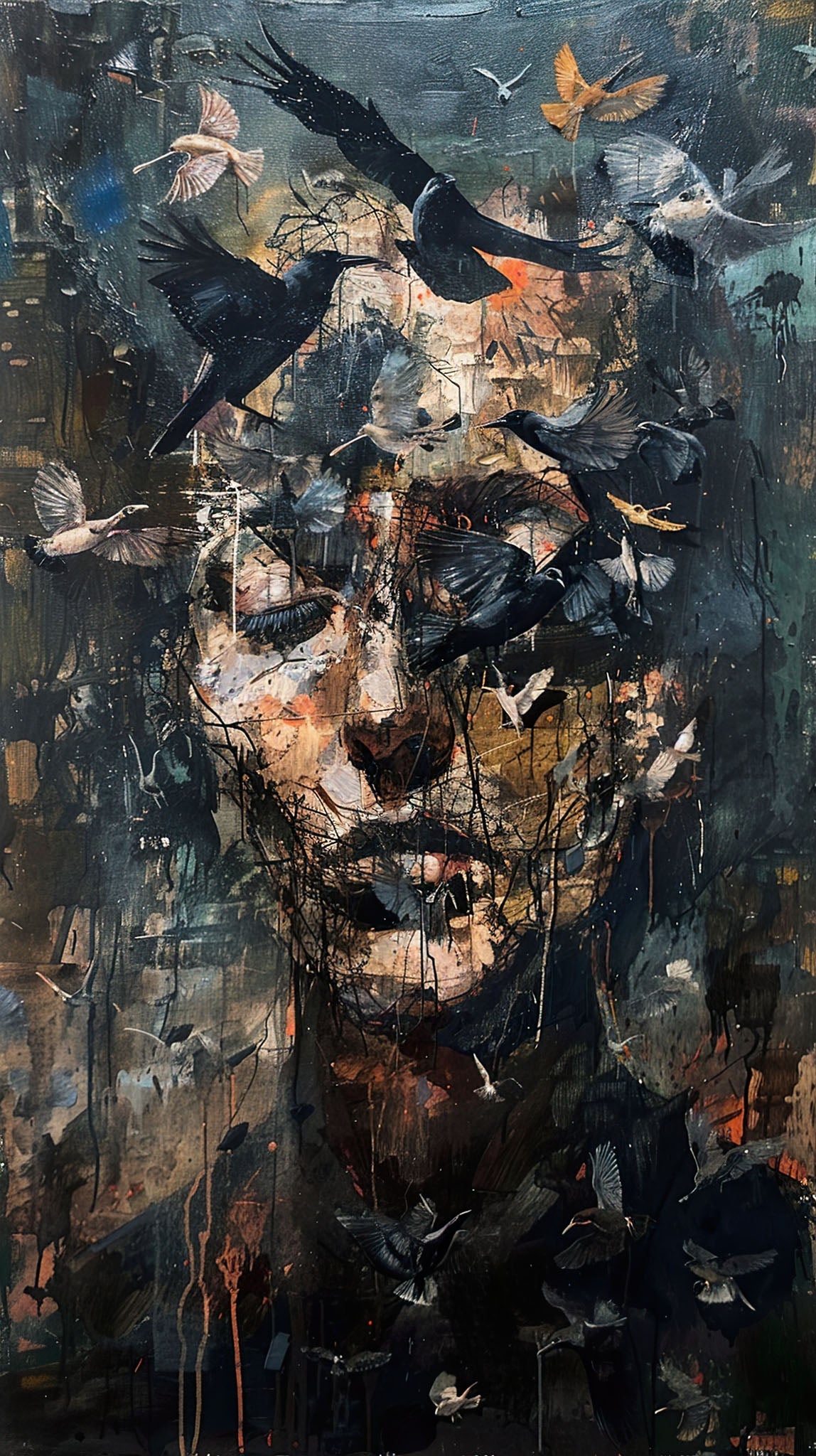 Abstract Portrait With Birds Wall Art